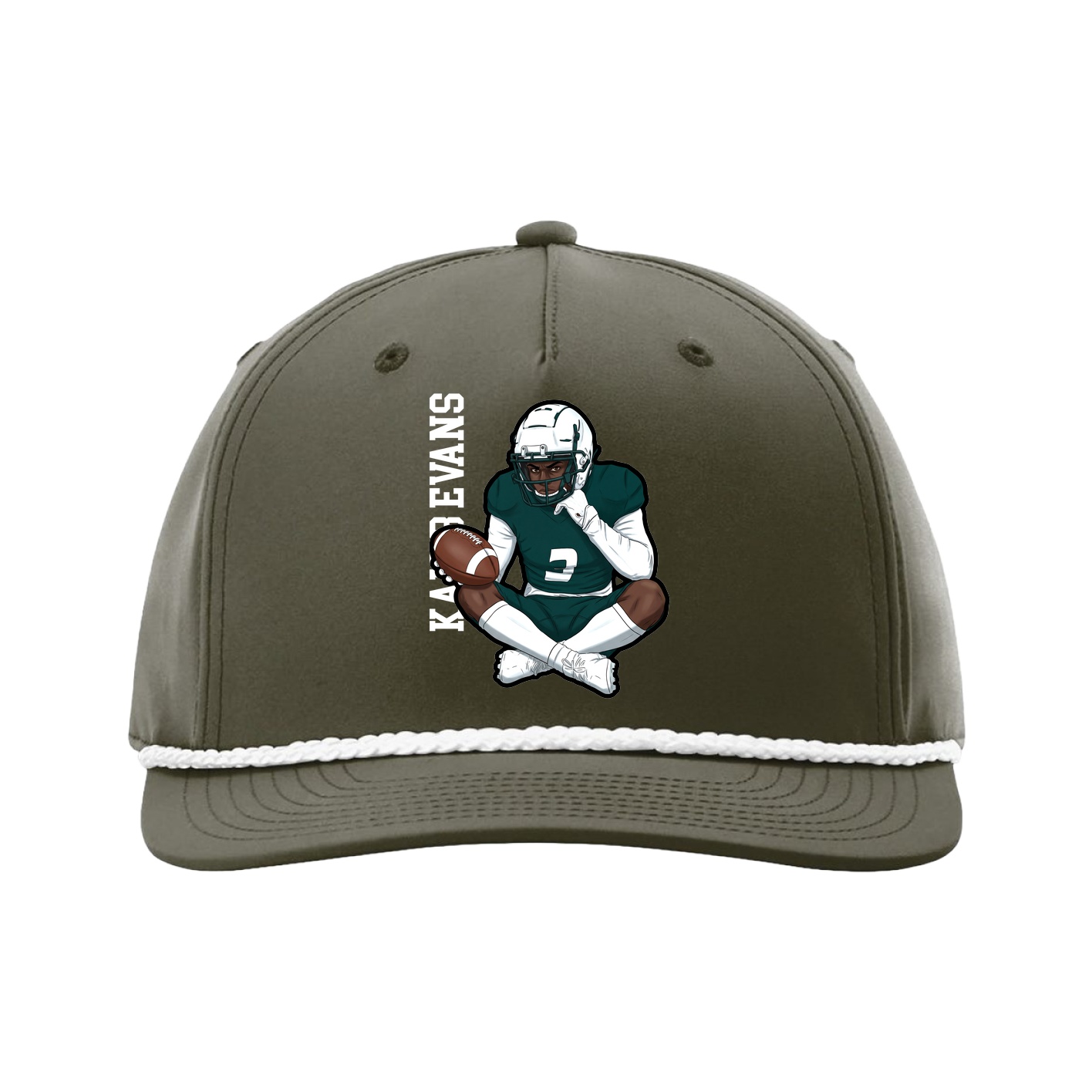 Five-Panel Classic Rope Cap — Name Vertical in Green