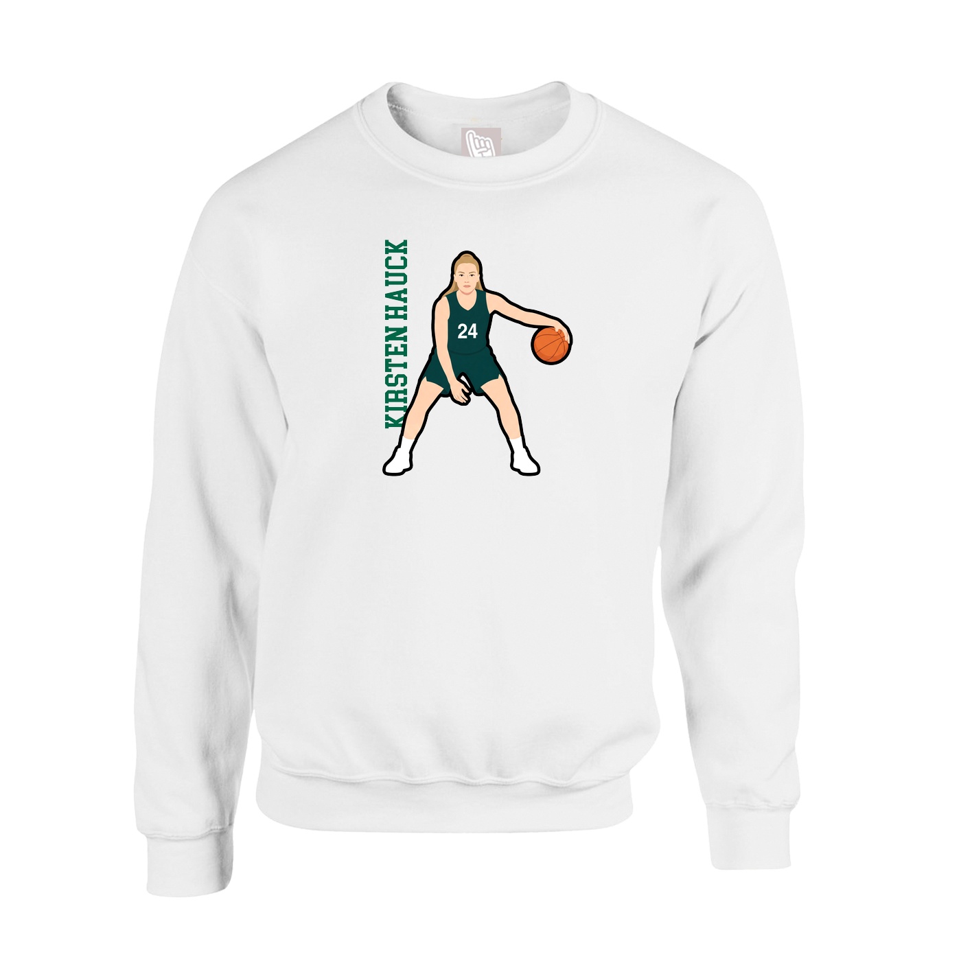 Fleece Crew — Name Vertical in White