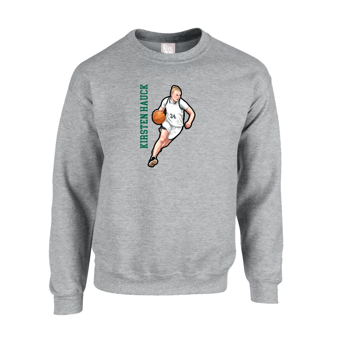 Fleece Crew — Name Vertical in Grey