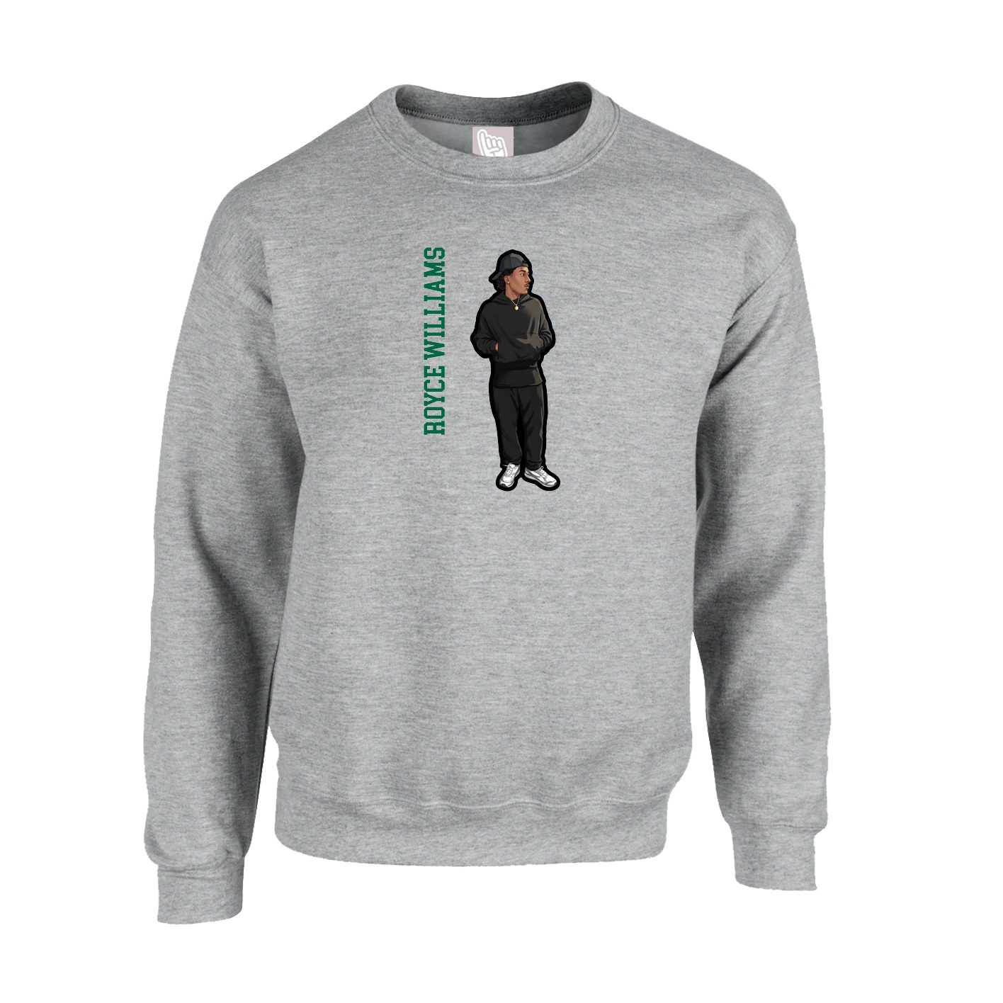 Fleece Crew — Name Vertical in Grey