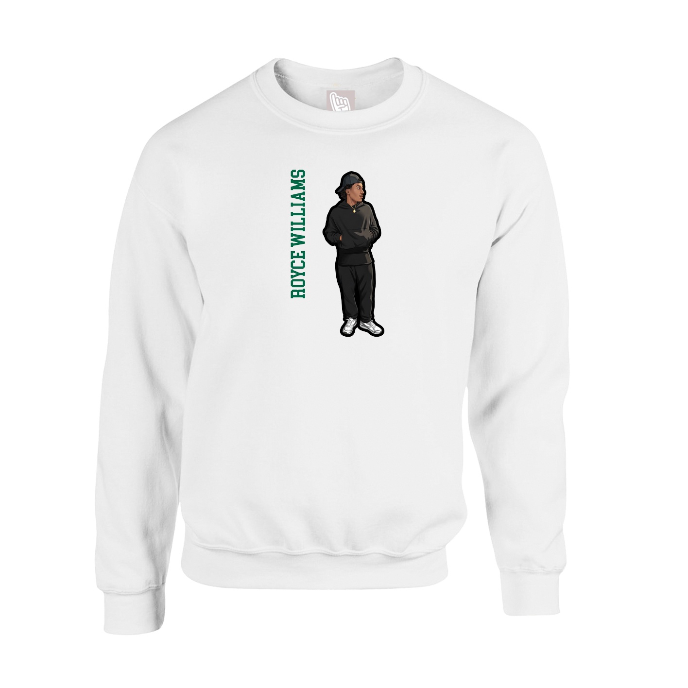 Fleece Crew — Name Vertical in White