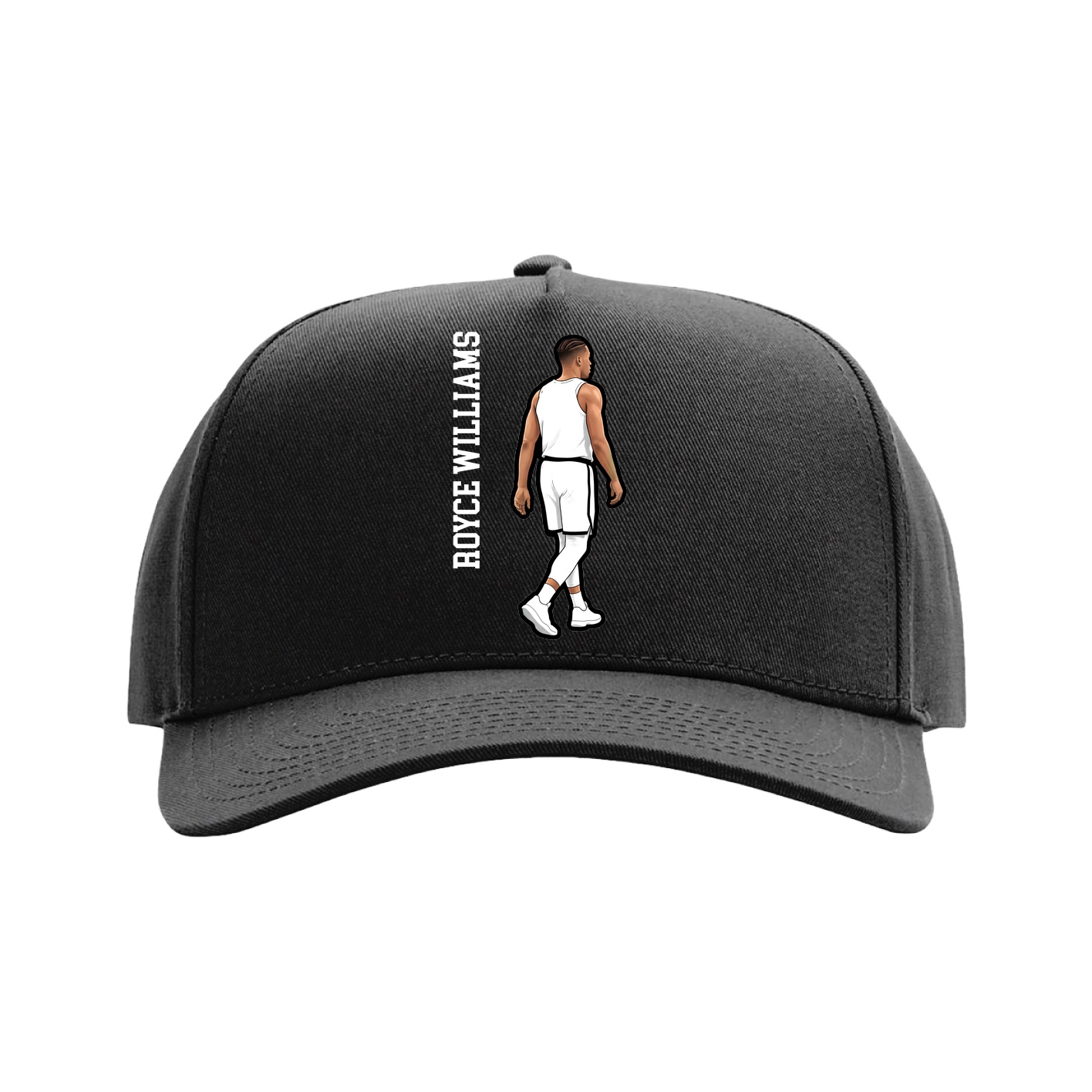 Full Fabric Five-Panel Champ Cap — Name Vertical in Black