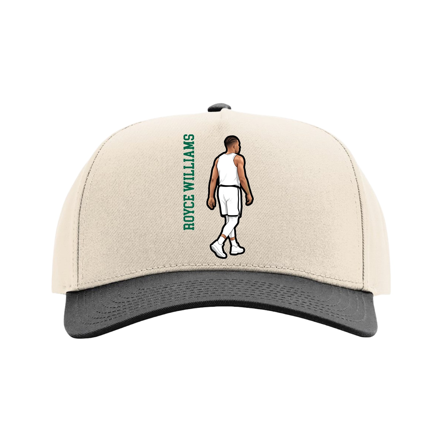 Full Fabric Five-Panel Champ Cap — Name Vertical in Cream/Black
