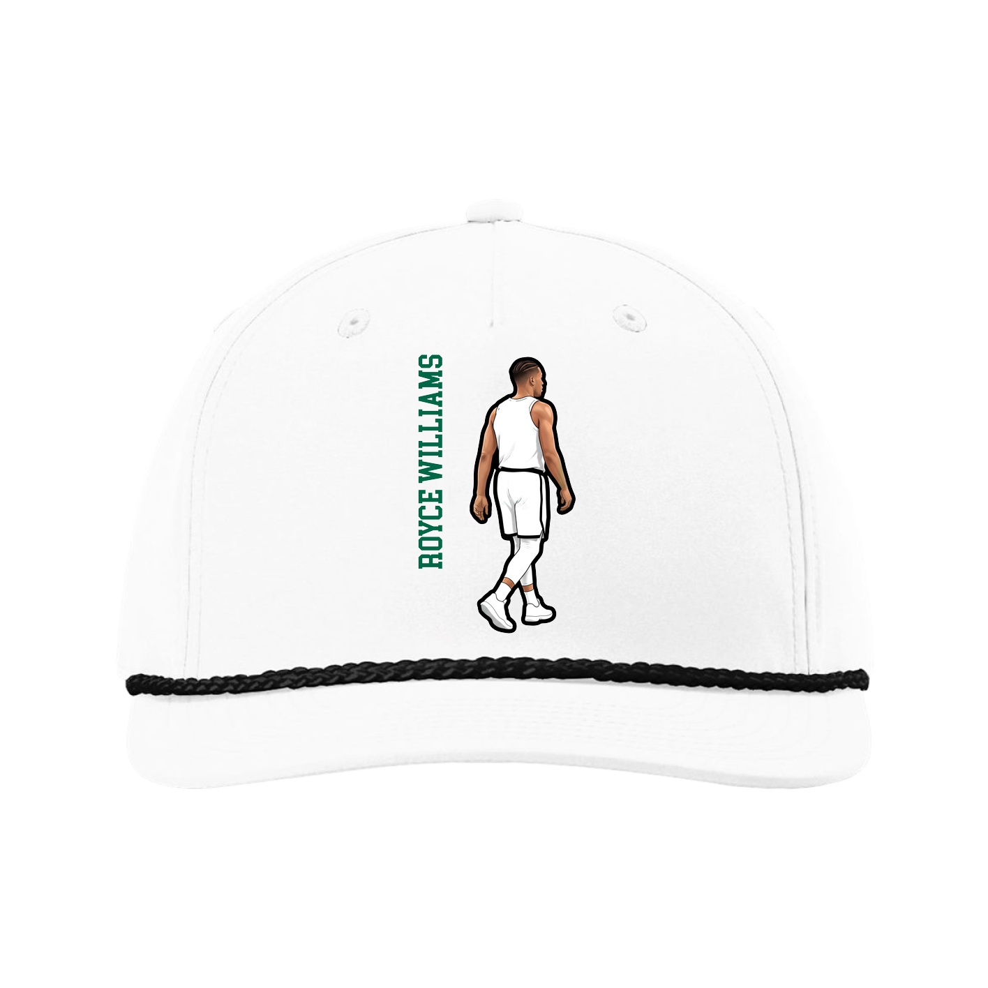 Five-Panel Classic Rope Cap — Name Vertical in White