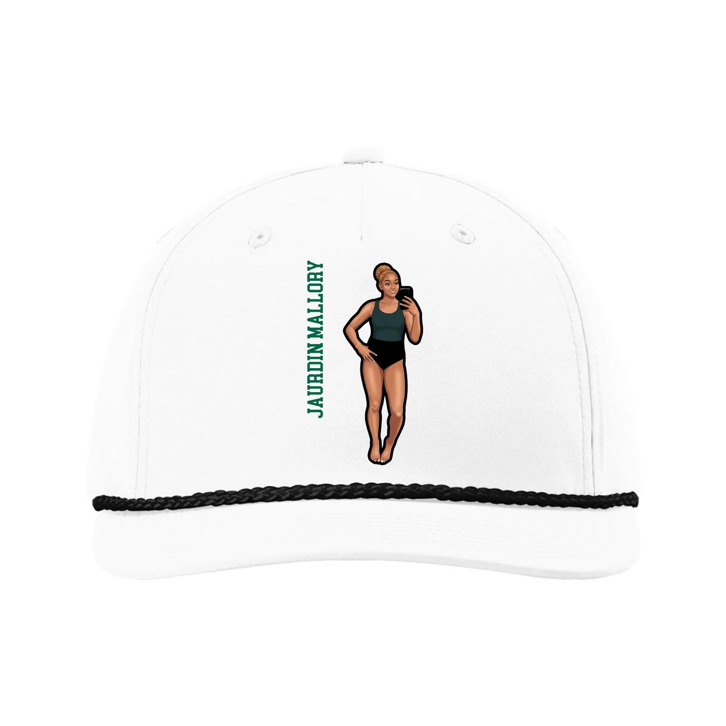 Five-Panel Classic Rope Cap — Name Vertical in White