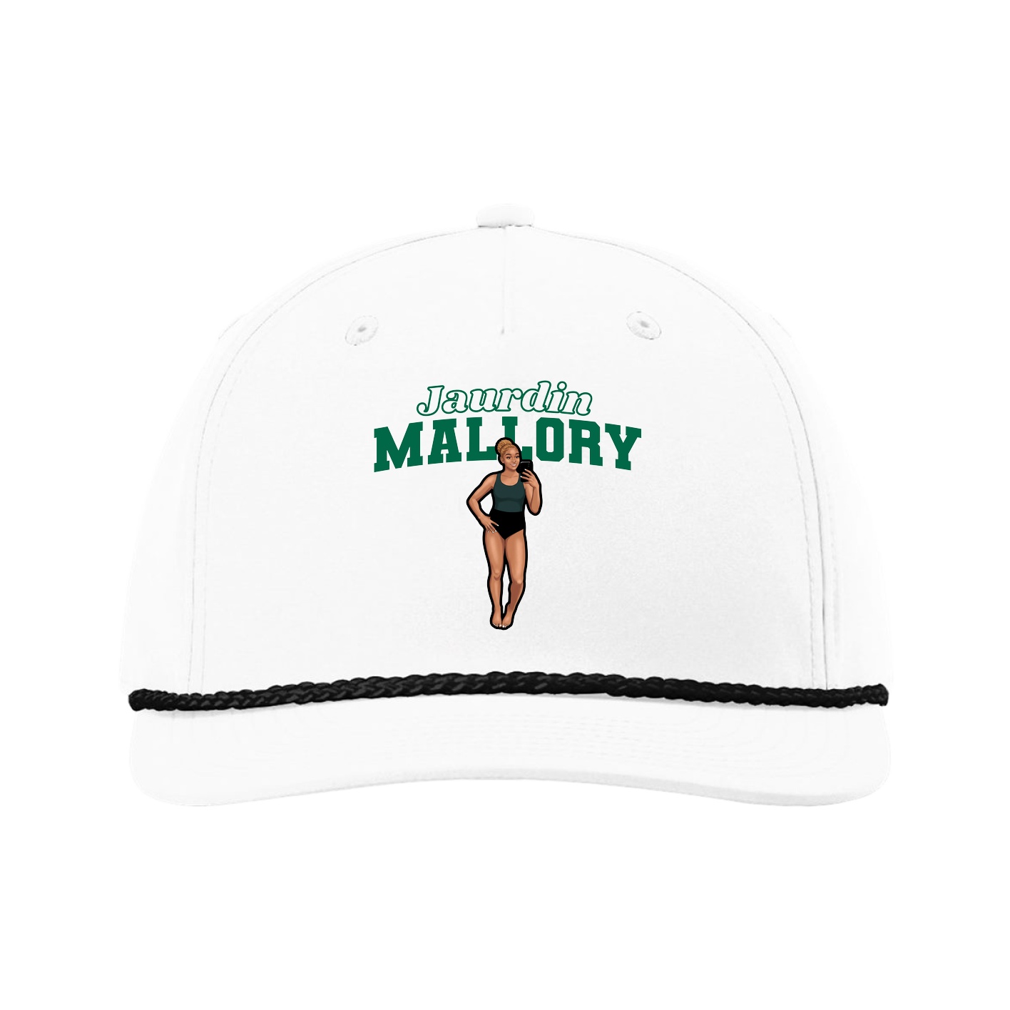 Five-Panel Classic Rope Cap — Name Arch in White