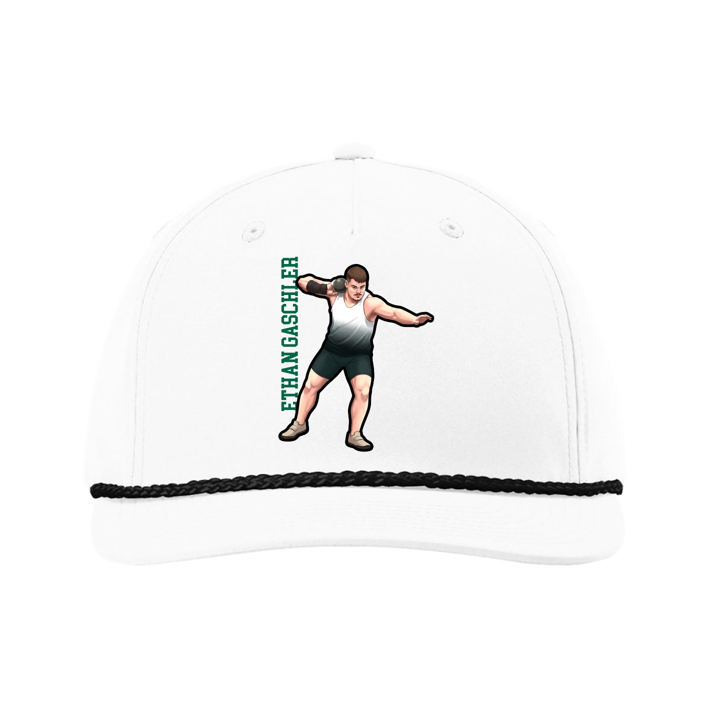 Five-Panel Classic Rope Cap — Name Vertical in White