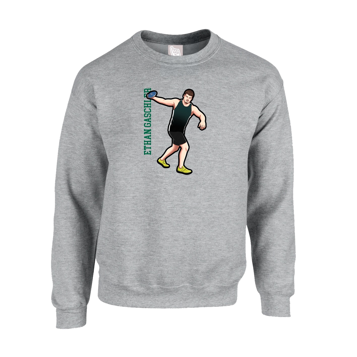 Fleece Crew — Name Vertical in Grey