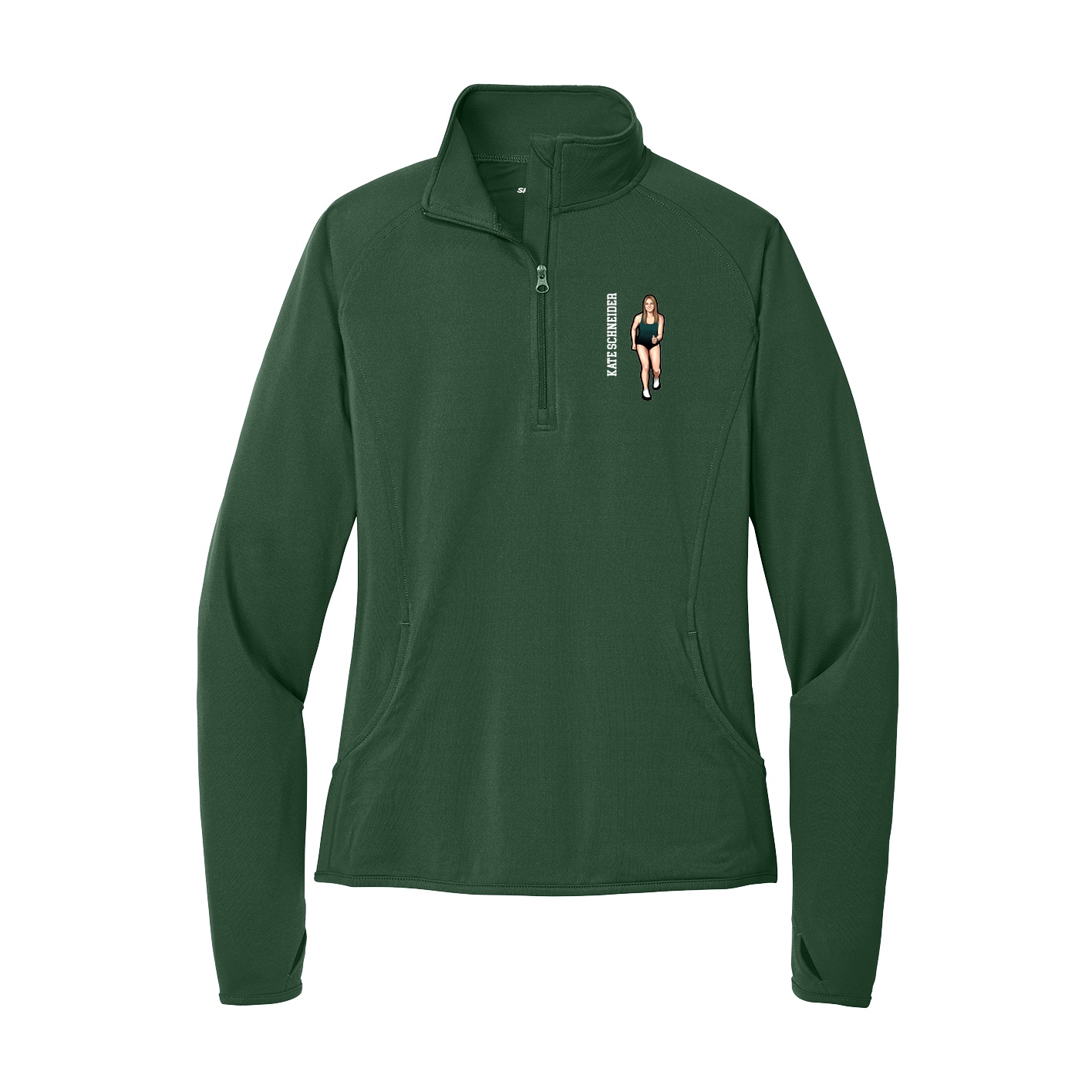 Women's Q-Zip Pullover — Name Vertical in Green