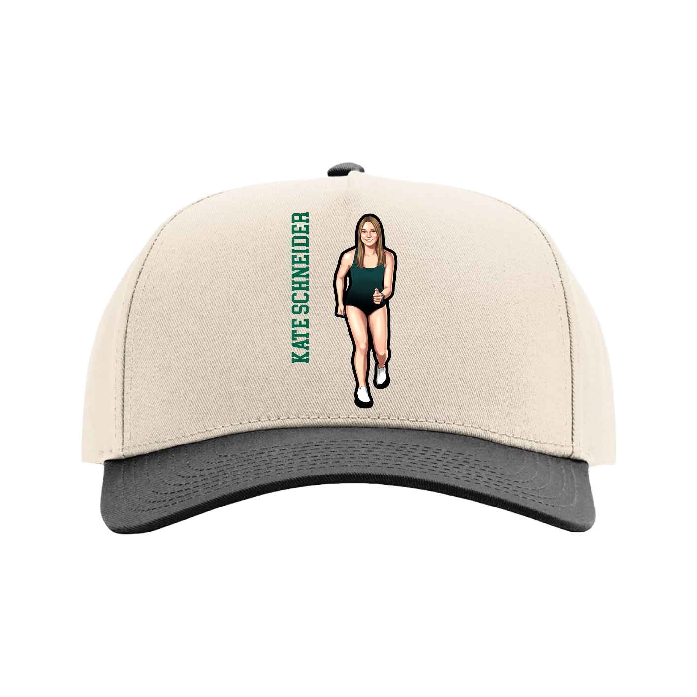 Full Fabric Five-Panel Champ Cap — Name Vertical in Cream/Black