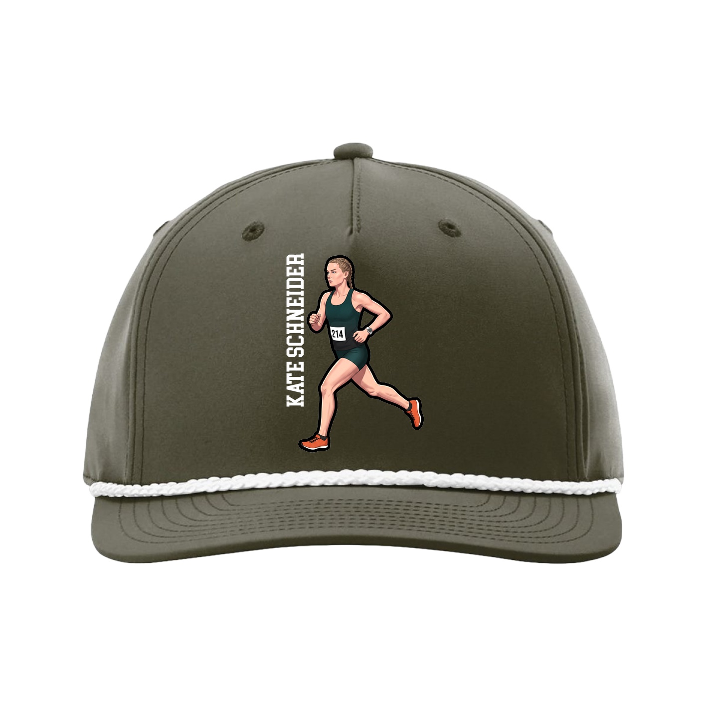 Five-Panel Classic Rope Cap — Name Vertical in Green