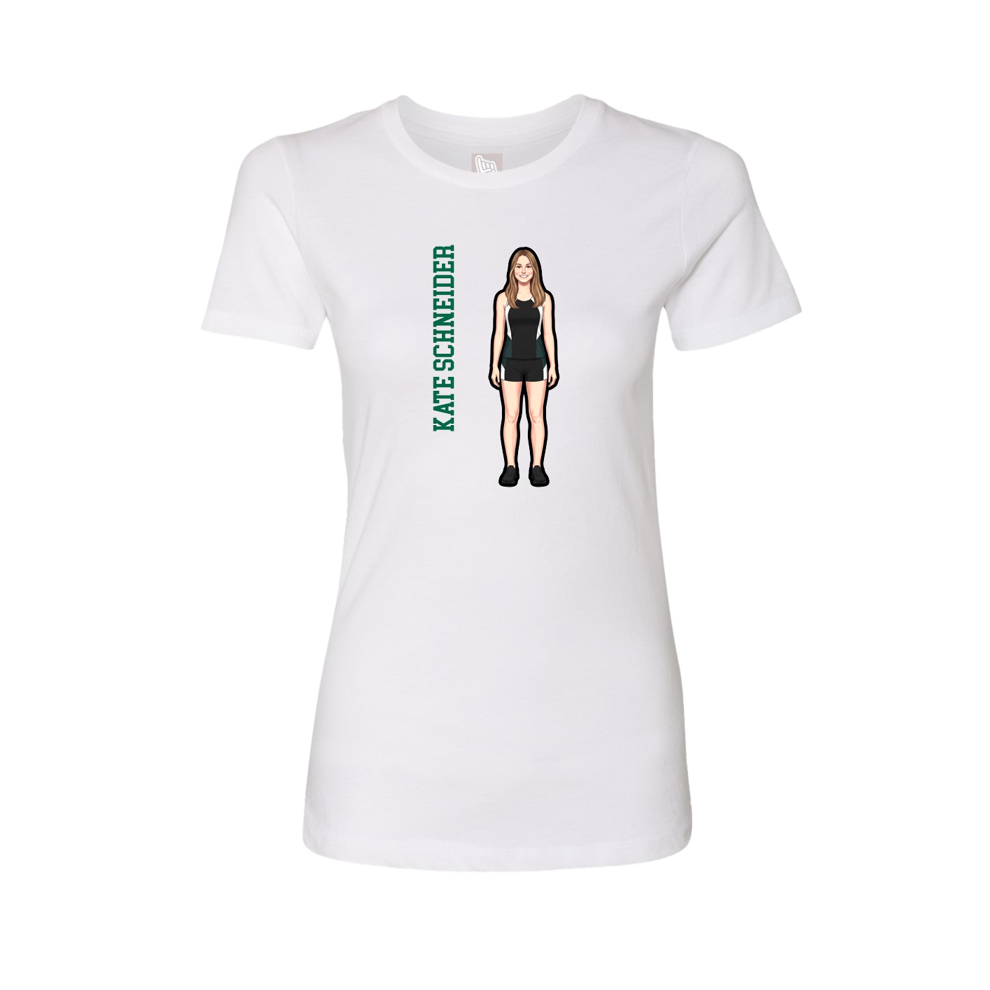 Womens Tee — Name Vertical in White