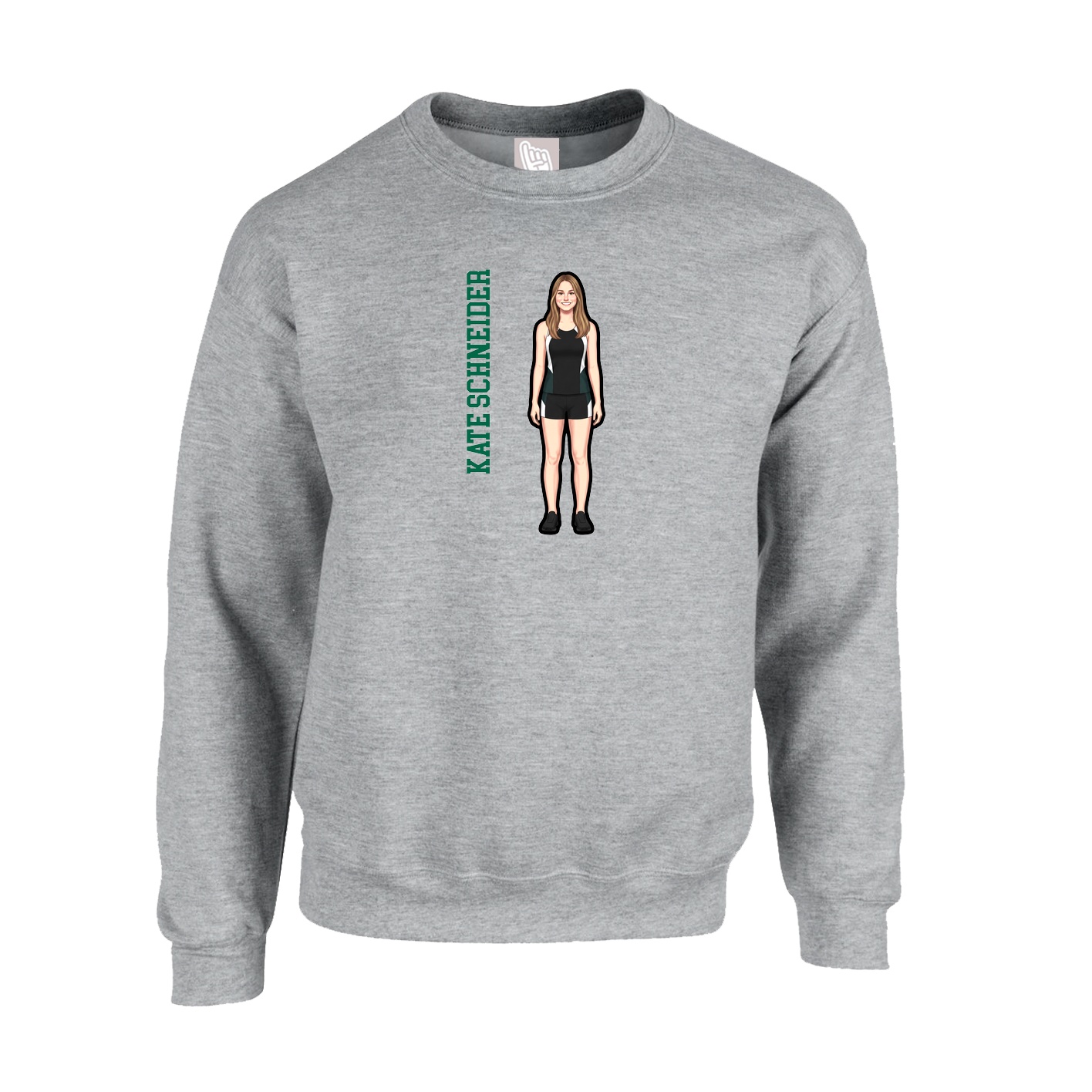 Fleece Crew — Name Vertical in Grey