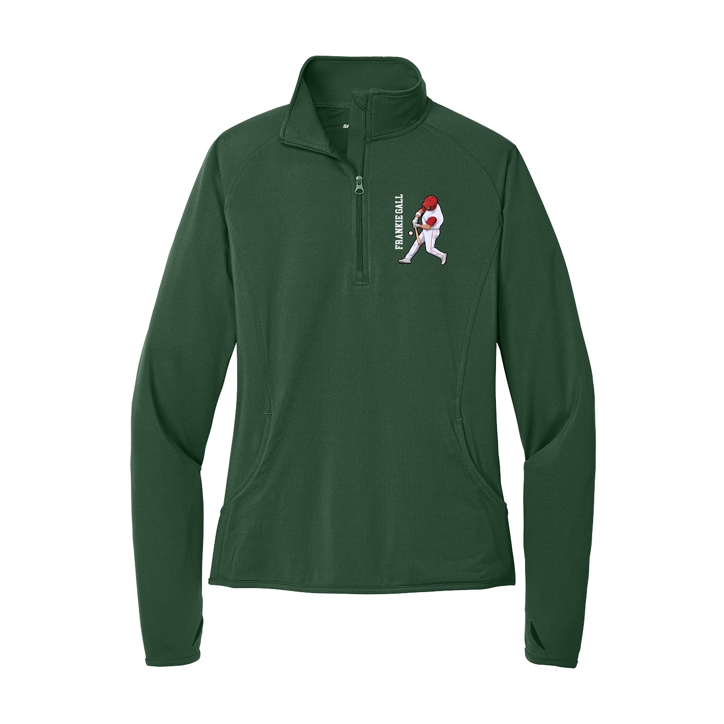 Women's Q-Zip Pullover — Name Vertical in Green