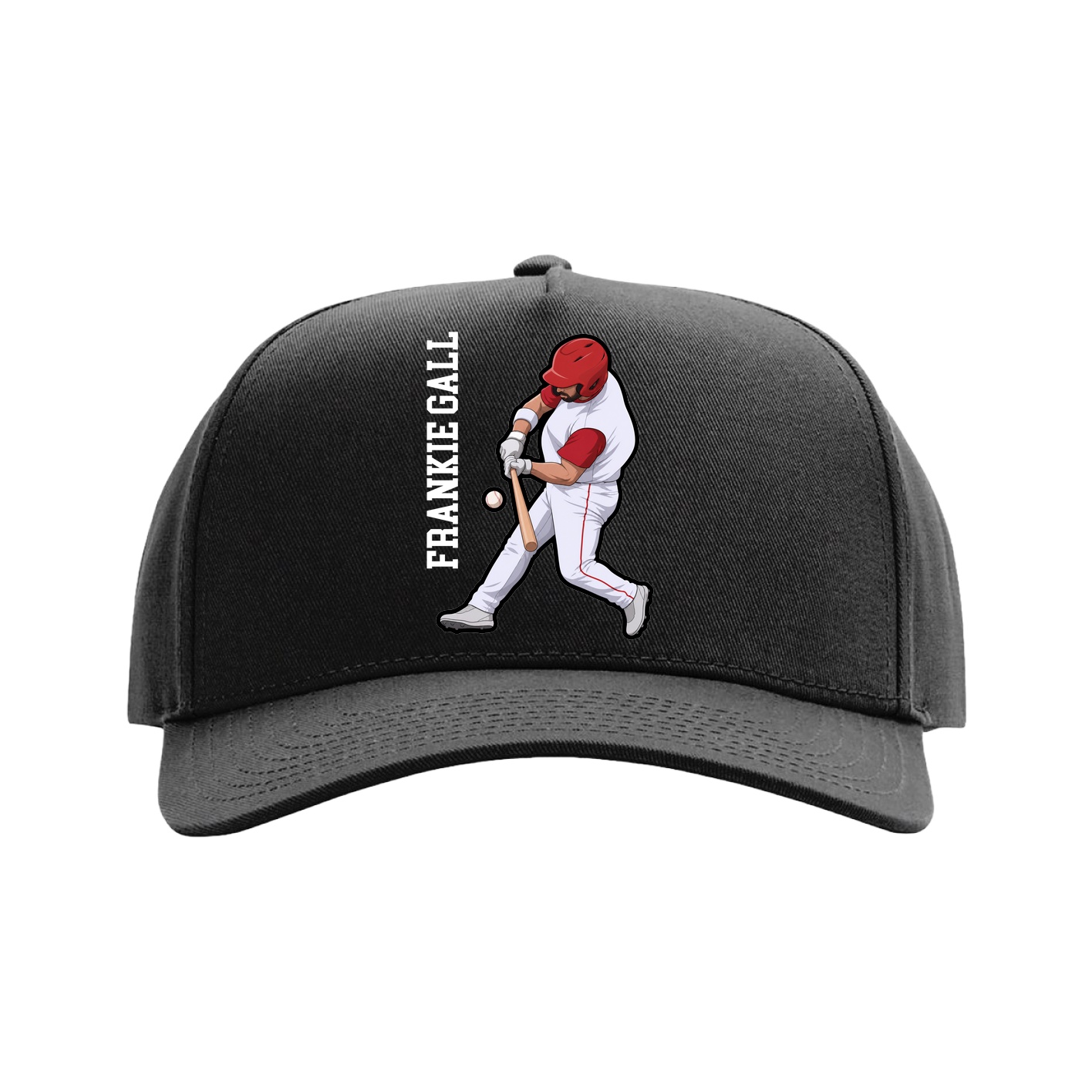 Full Fabric Five-Panel Champ Cap — Name Vertical in Black