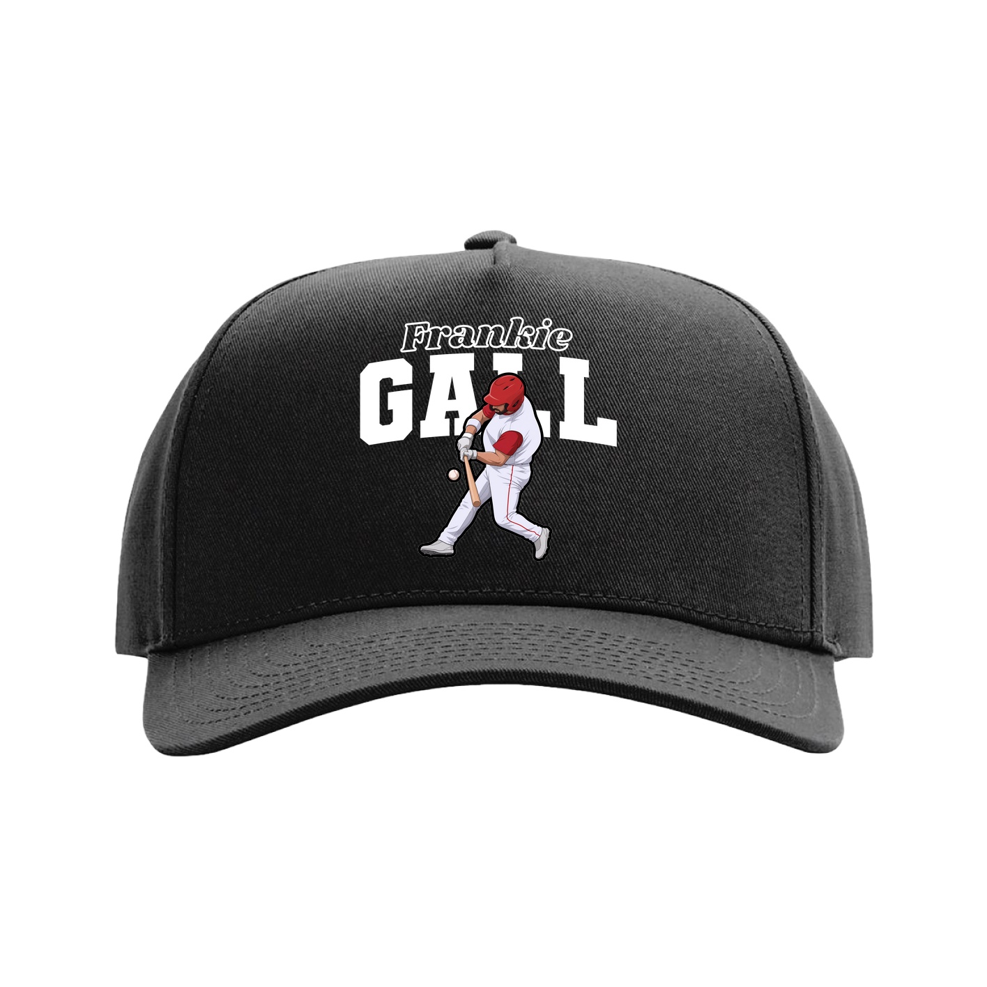Full Fabric Five-Panel Champ Cap — Name Arch in Black