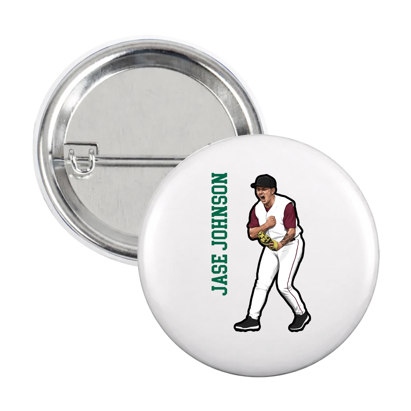 Game Day Button — Name Vertical in White