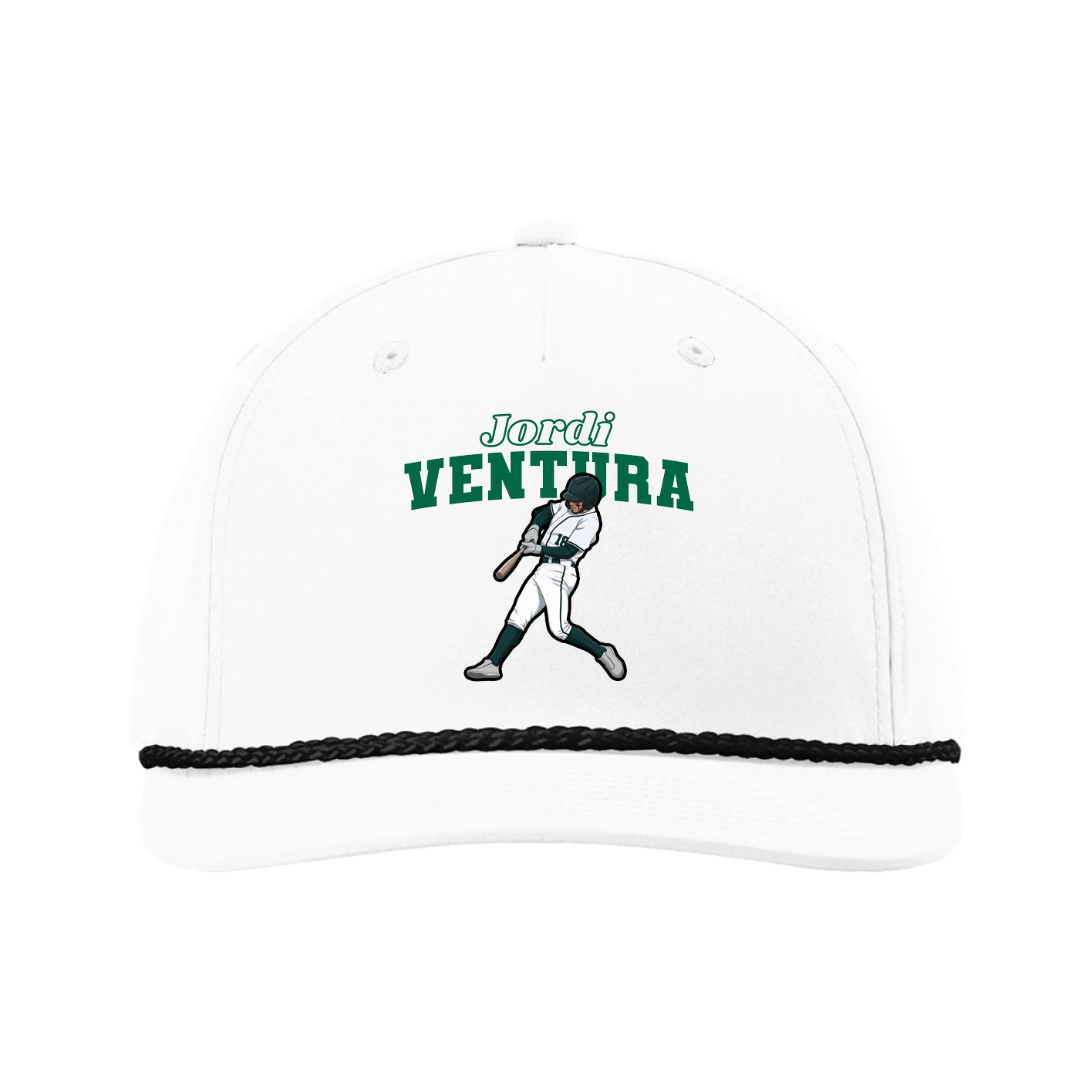 Five-Panel Classic Rope Cap — Name Arch in White