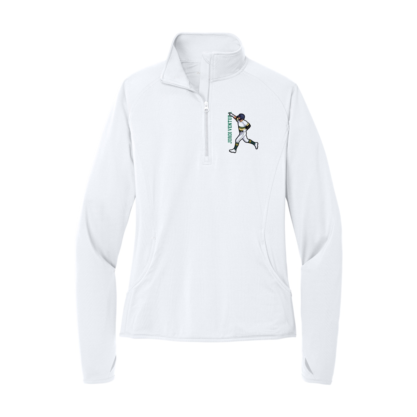 Women's Q-Zip Pullover — Name Vertical in White