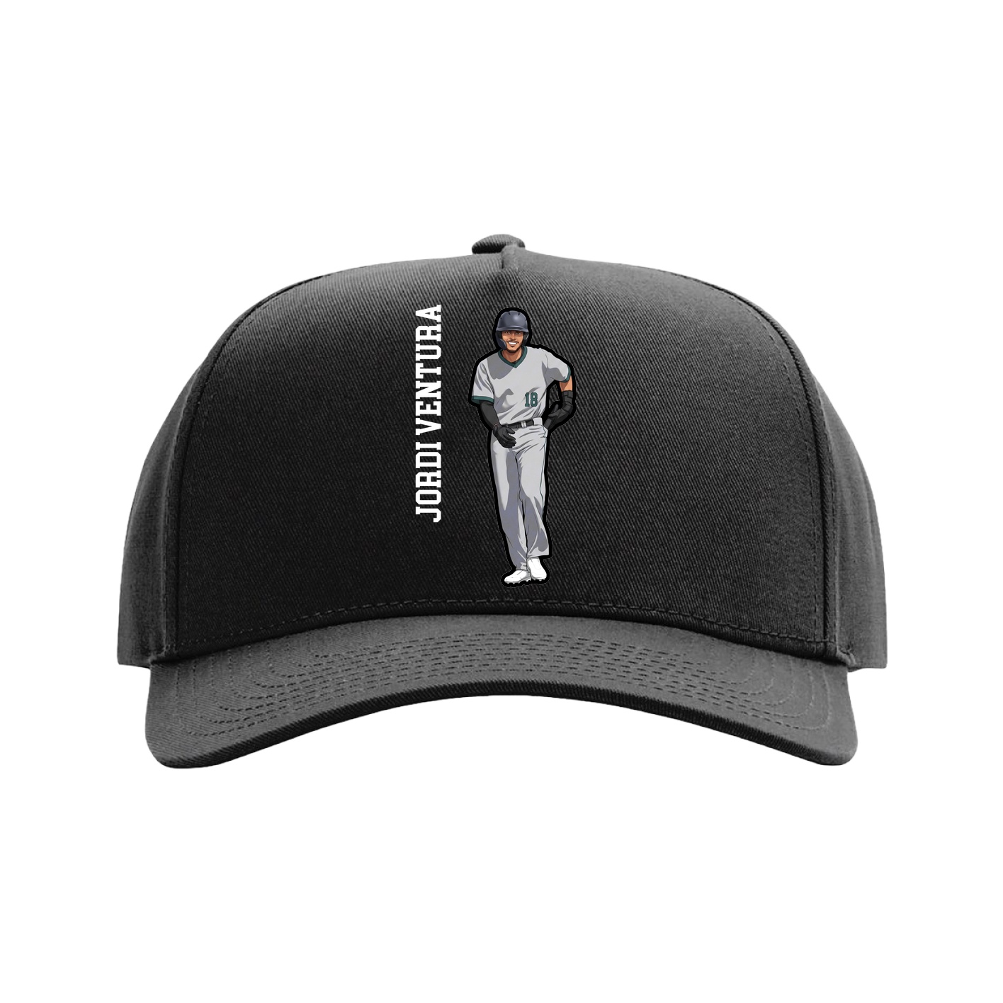 Full Fabric Five-Panel Champ Cap — Name Vertical in Black