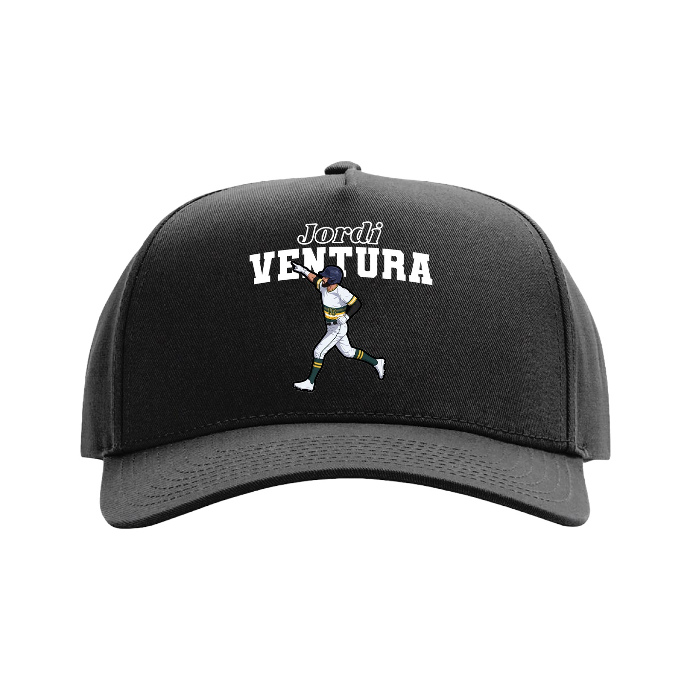 Full Fabric Five-Panel Champ Cap — Name Arch in Black