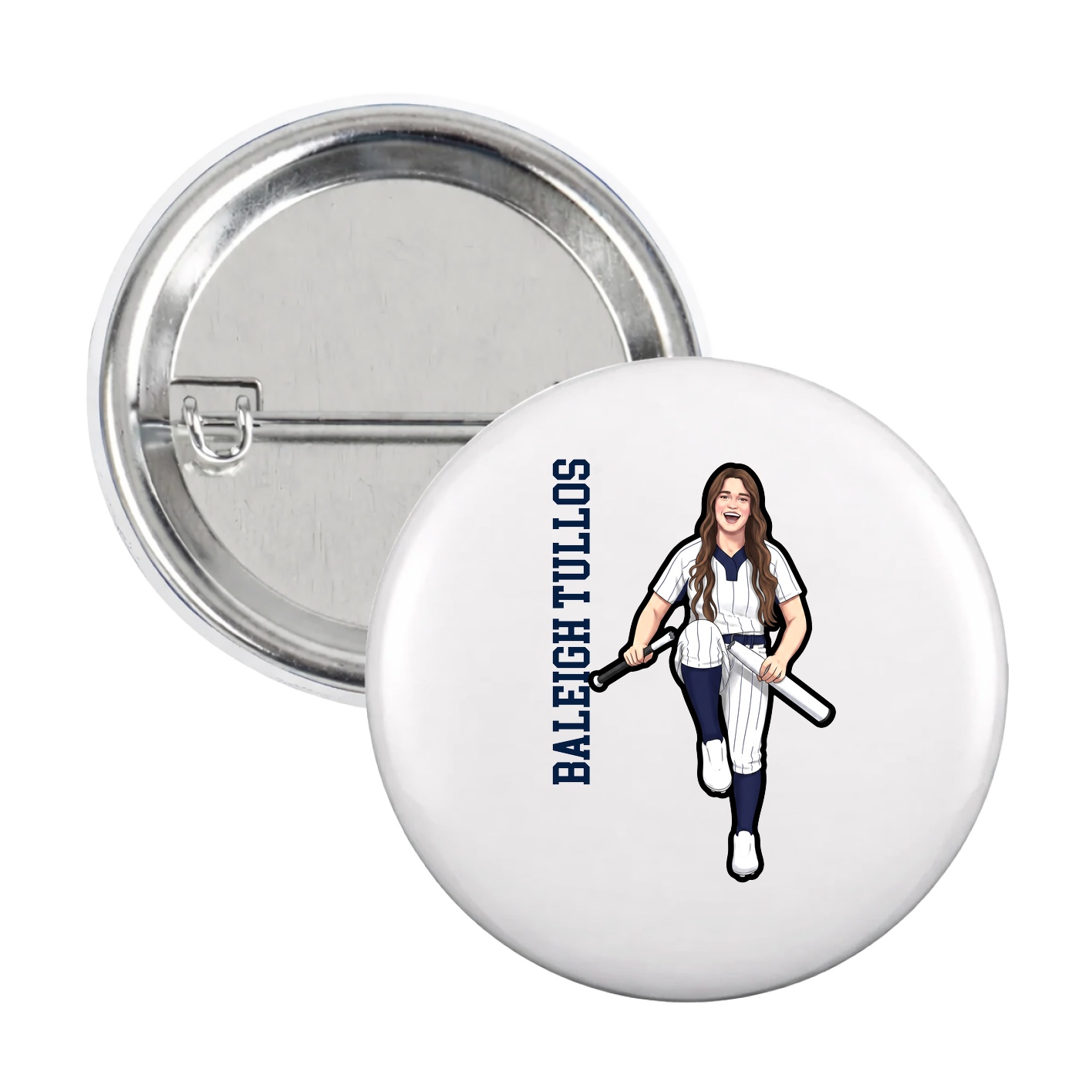Game Day Button — Name Vertical in White