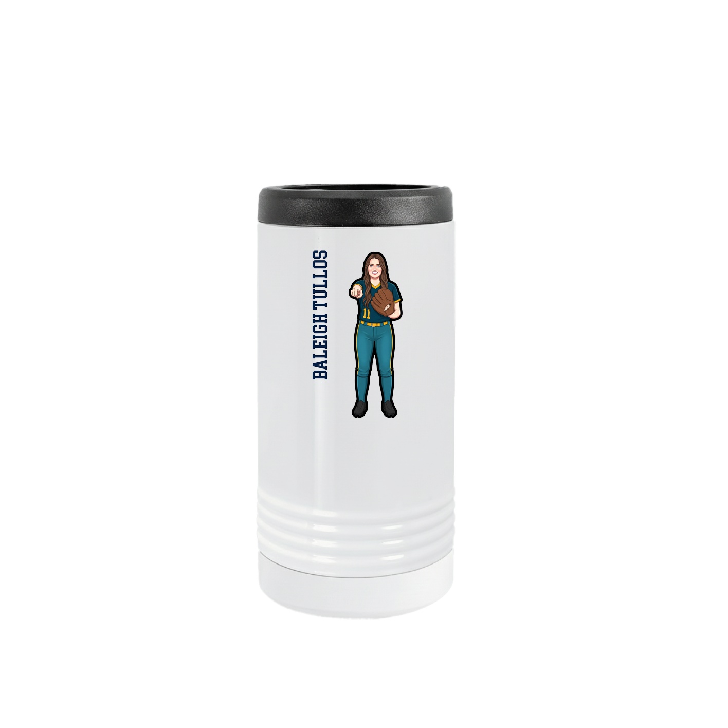 Slim Beverage Holder — Name Vertical in White