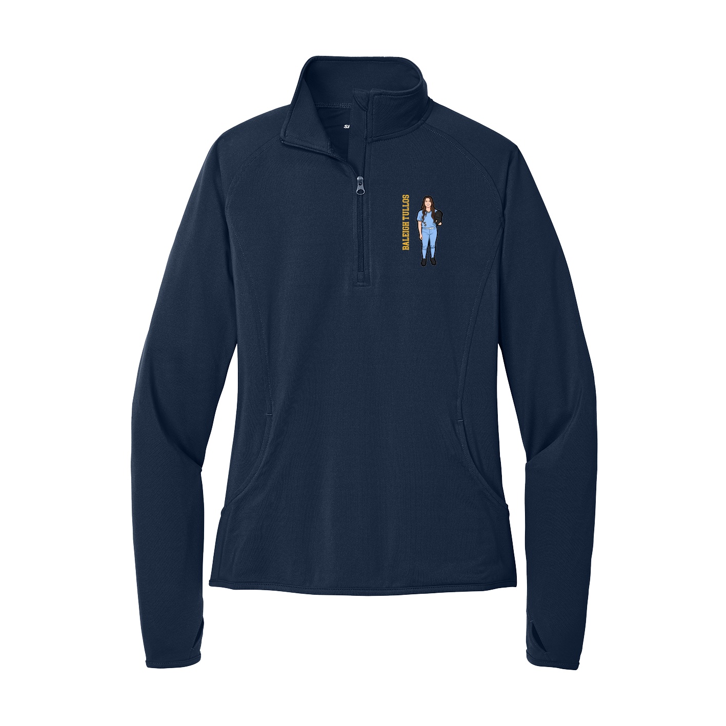 Women's Q-Zip Pullover — Name Vertical in Navy