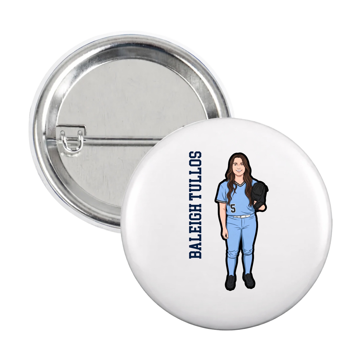 Game Day Button — Name Vertical in White
