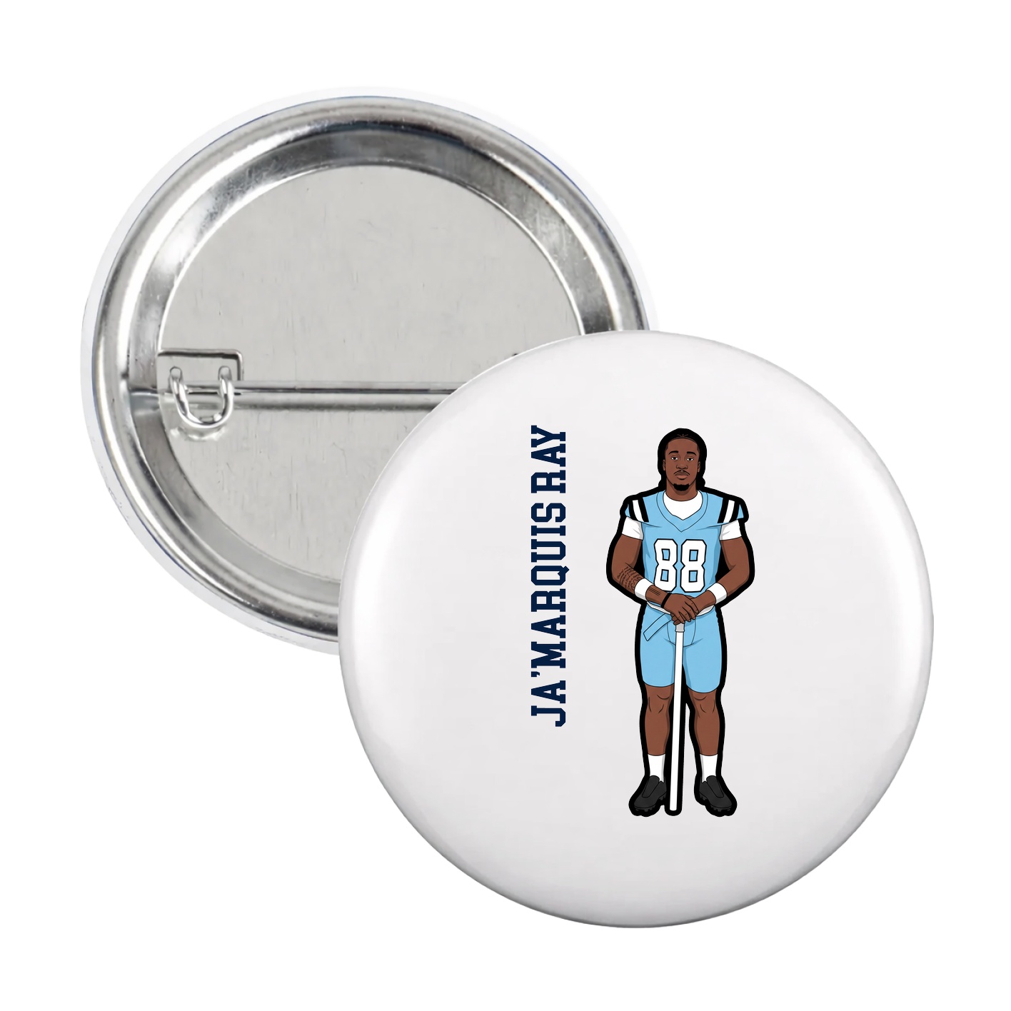 Game Day Button — Name Vertical in White
