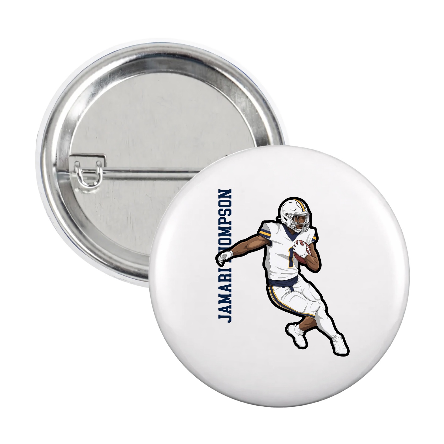 Game Day Button — Name Vertical in White
