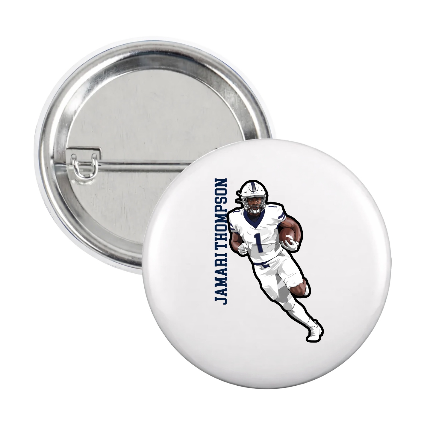 Game Day Button — Name Vertical in White