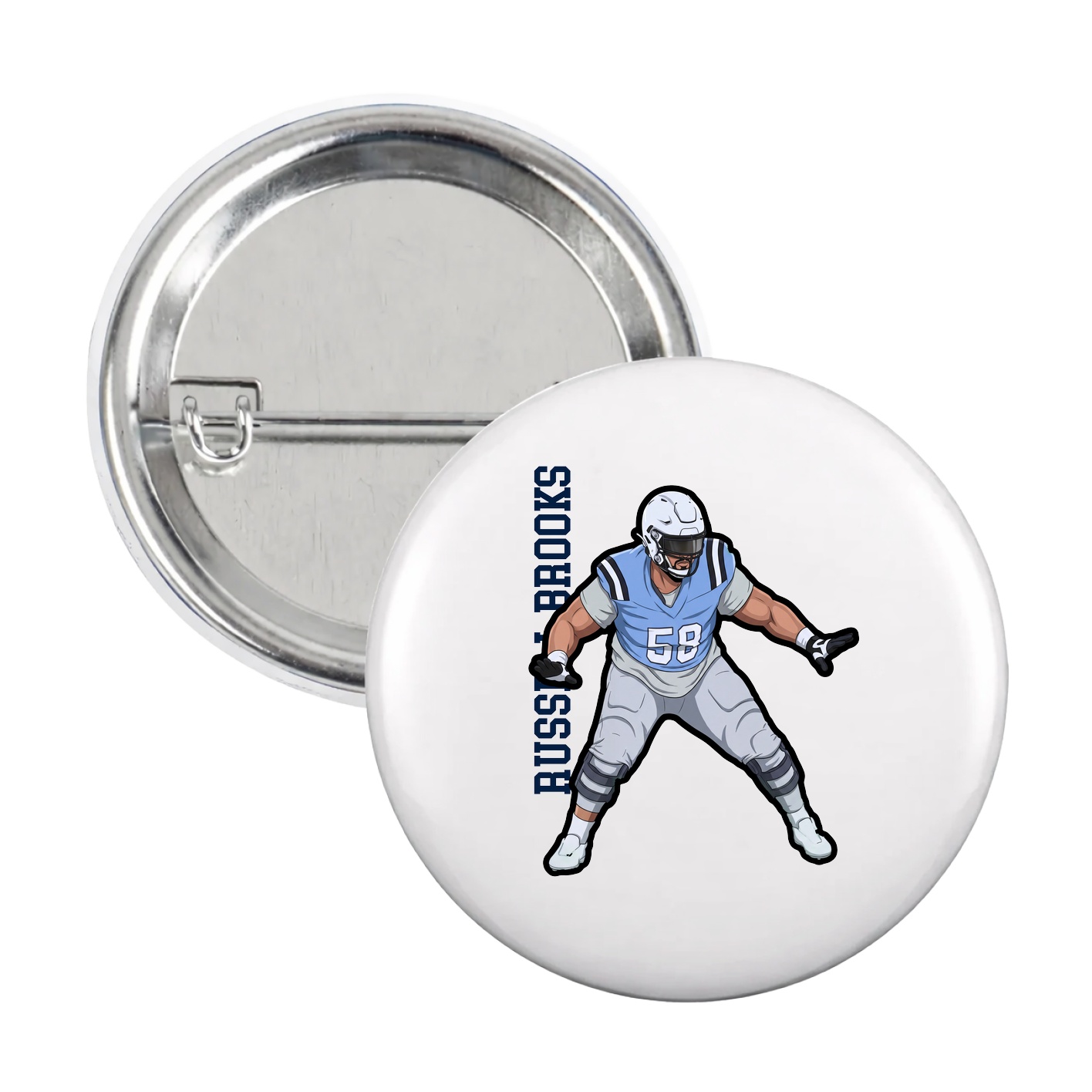 Game Day Button — Name Vertical in White