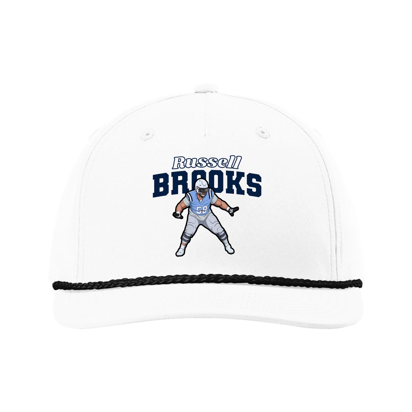 Five-Panel Classic Rope Cap — Name Arch in White