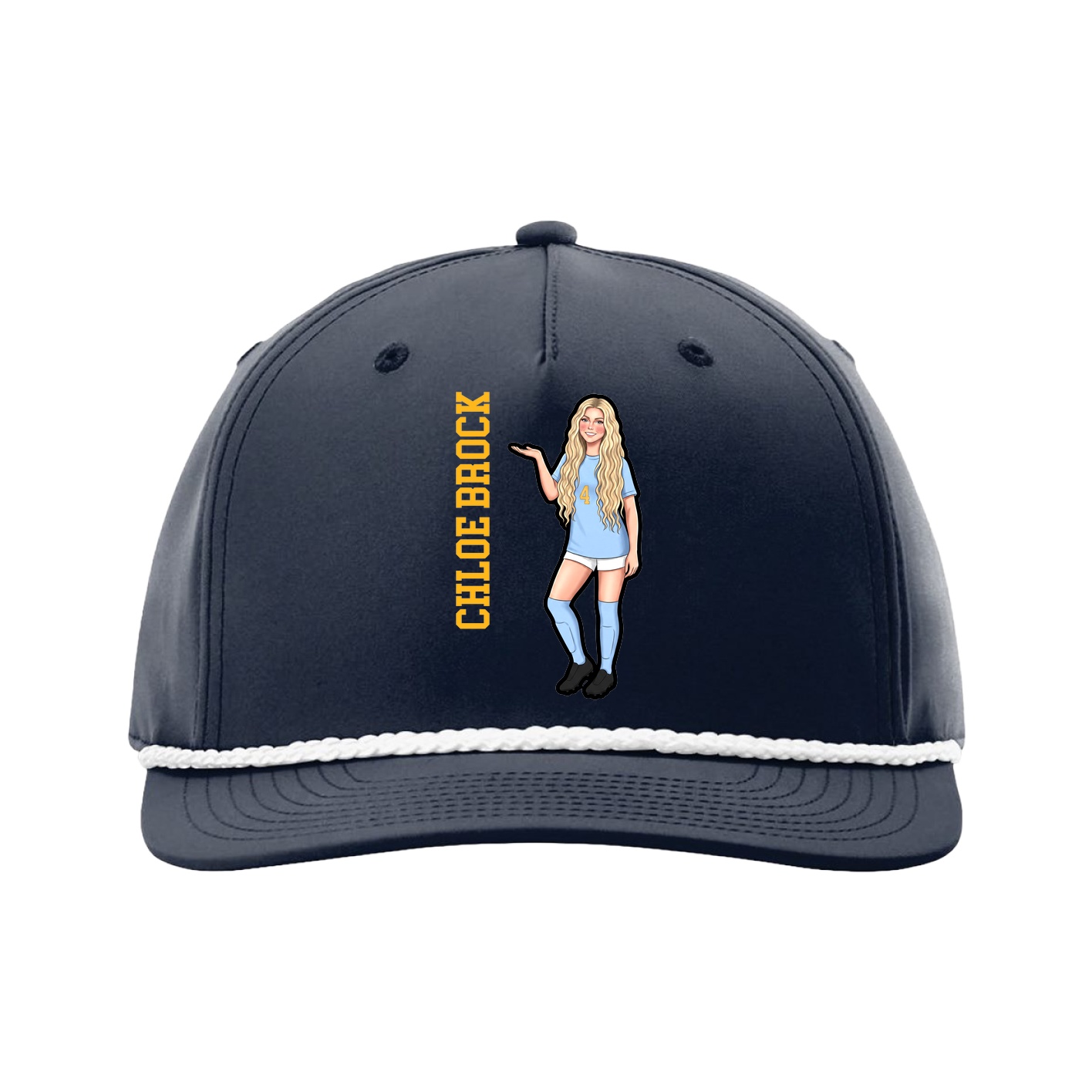 Five-Panel Classic Rope Cap — Name Vertical in Navy