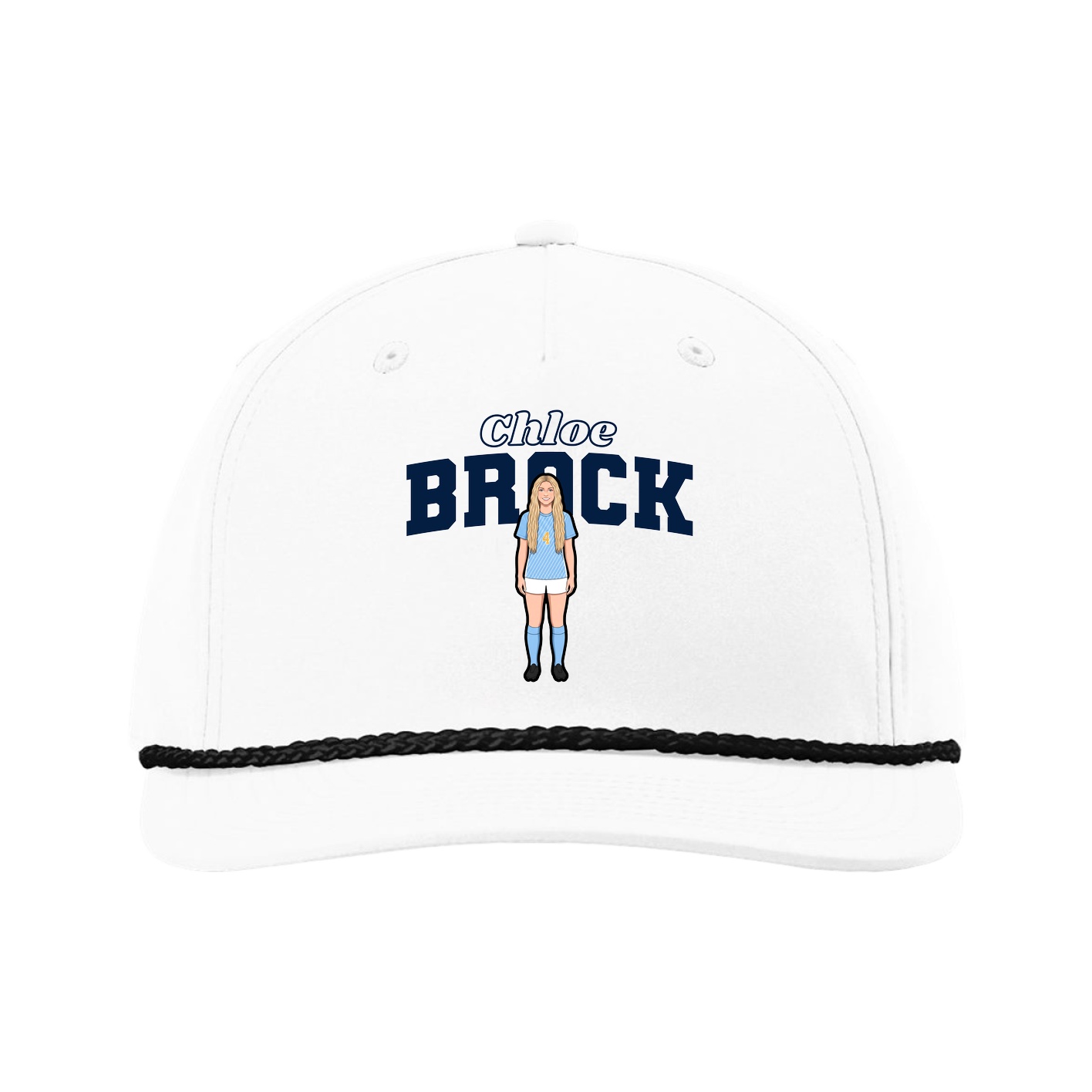 Five-Panel Classic Rope Cap — Name Arch in White
