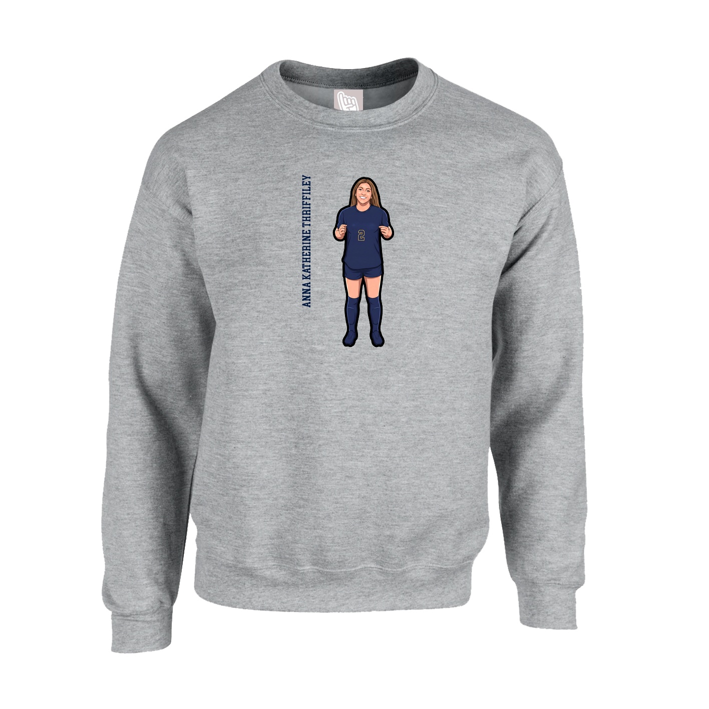 Fleece Crew — Name Vertical in Grey
