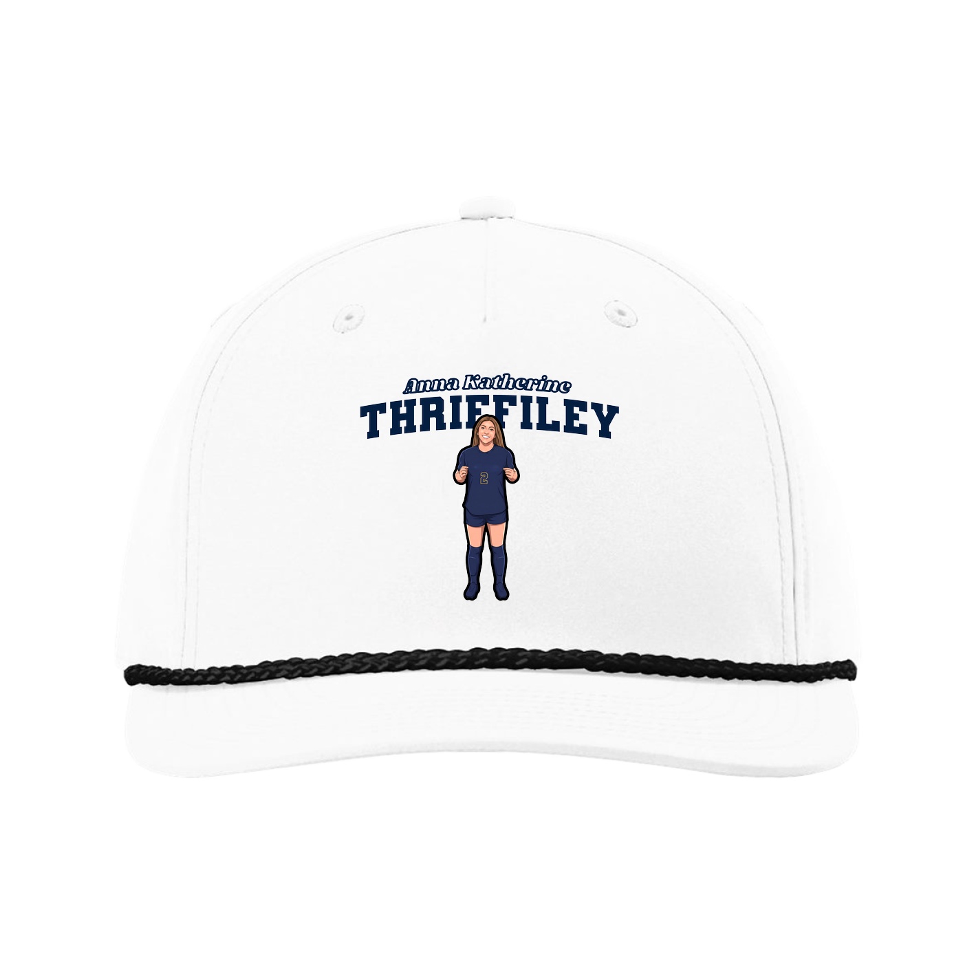 Five-Panel Classic Rope Cap — Name Arch in White