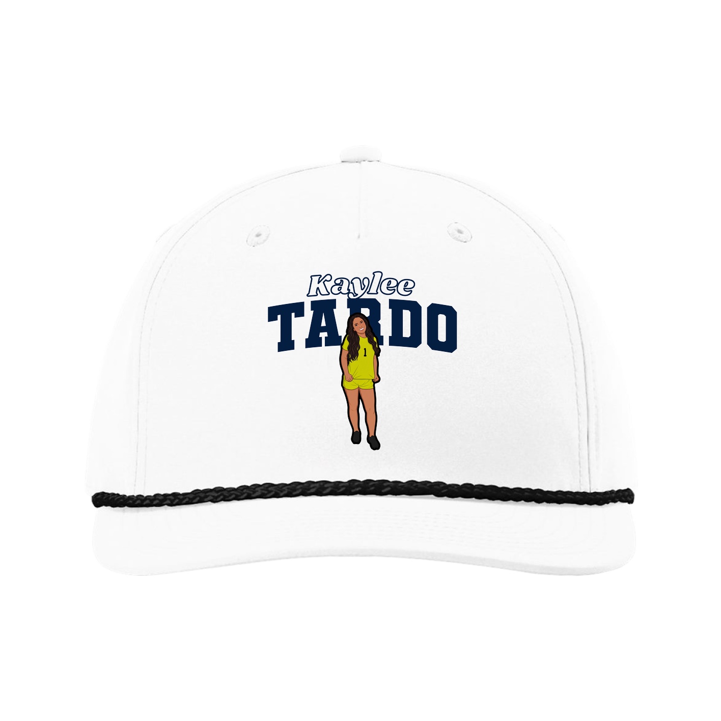 Five-Panel Classic Rope Cap — Name Arch in White