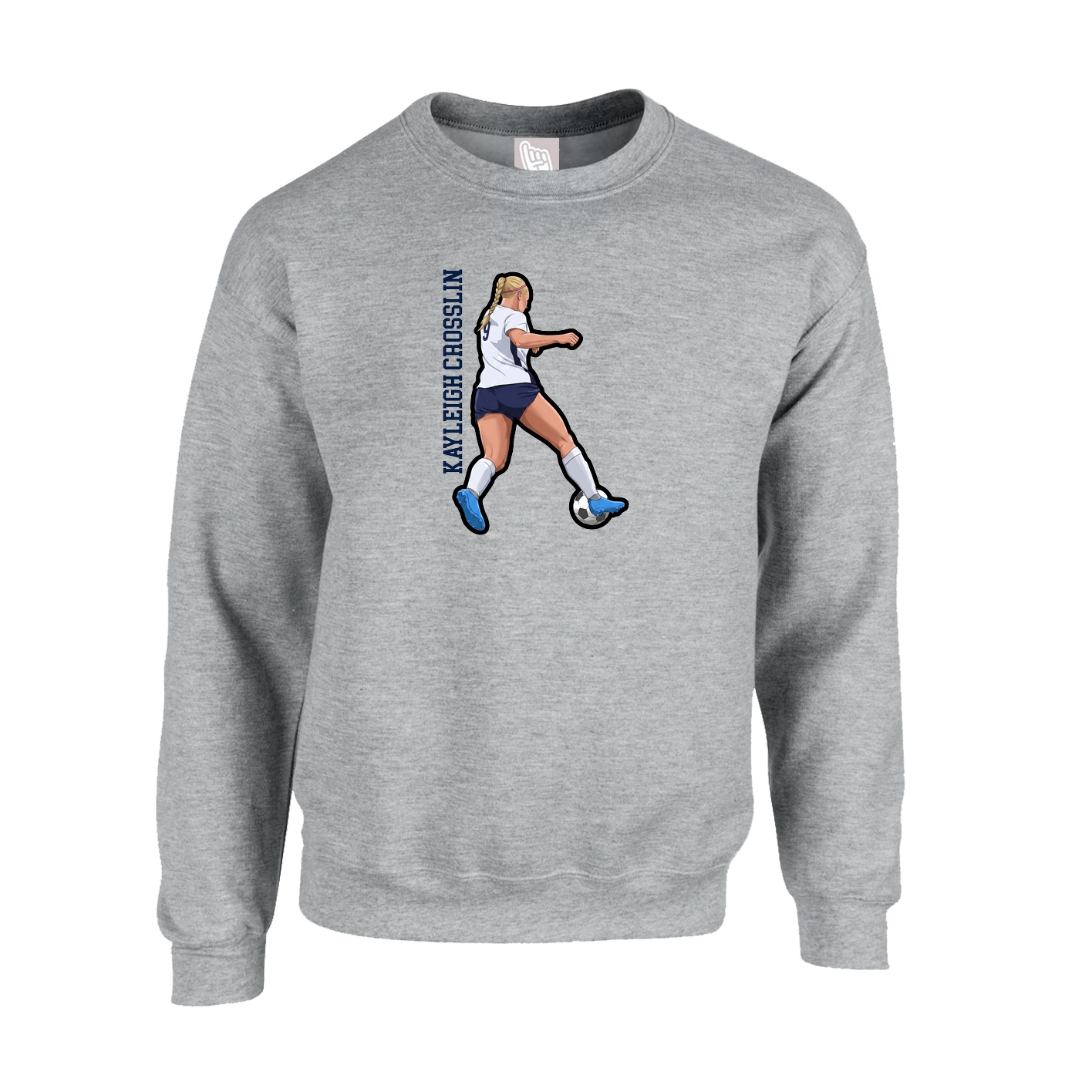 Fleece Crew — Name Vertical in Grey