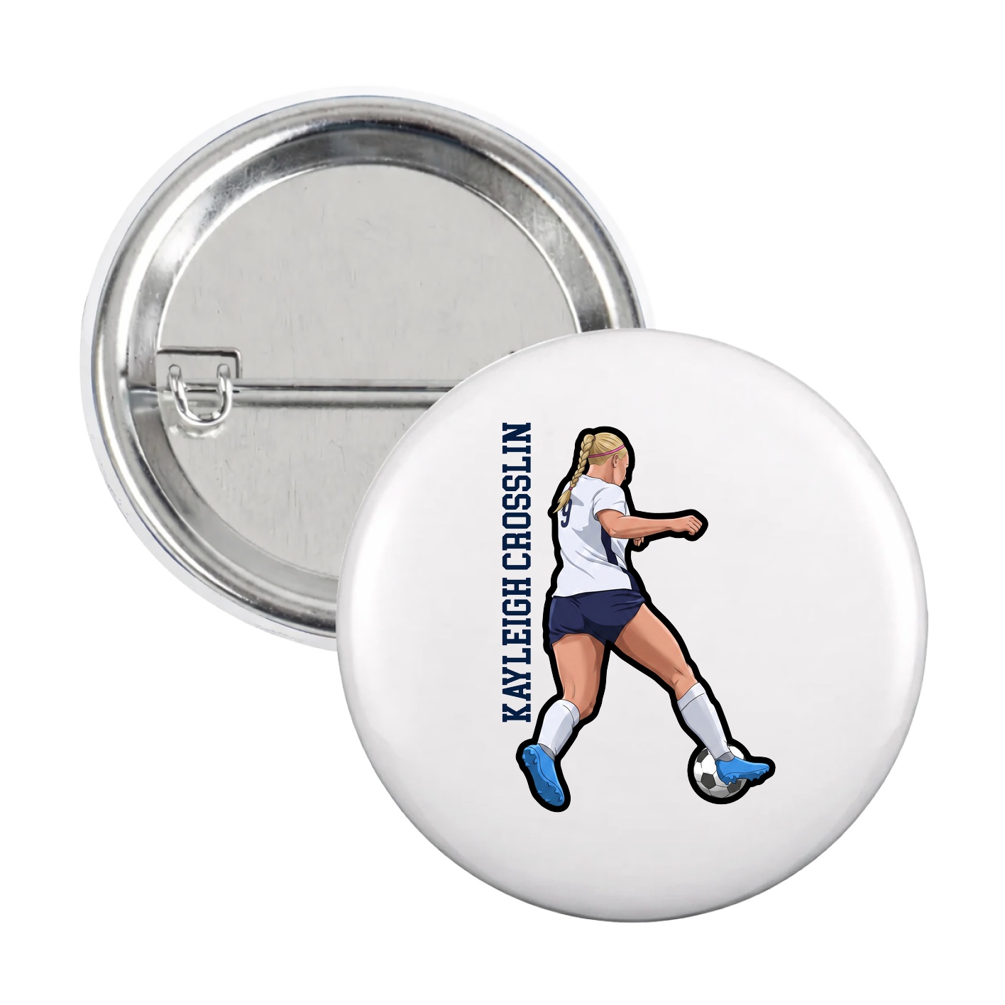 Game Day Button — Name Vertical in White