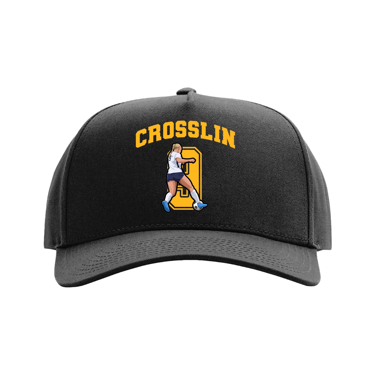 Full Fabric Five-Panel Champ Cap — Number in Black