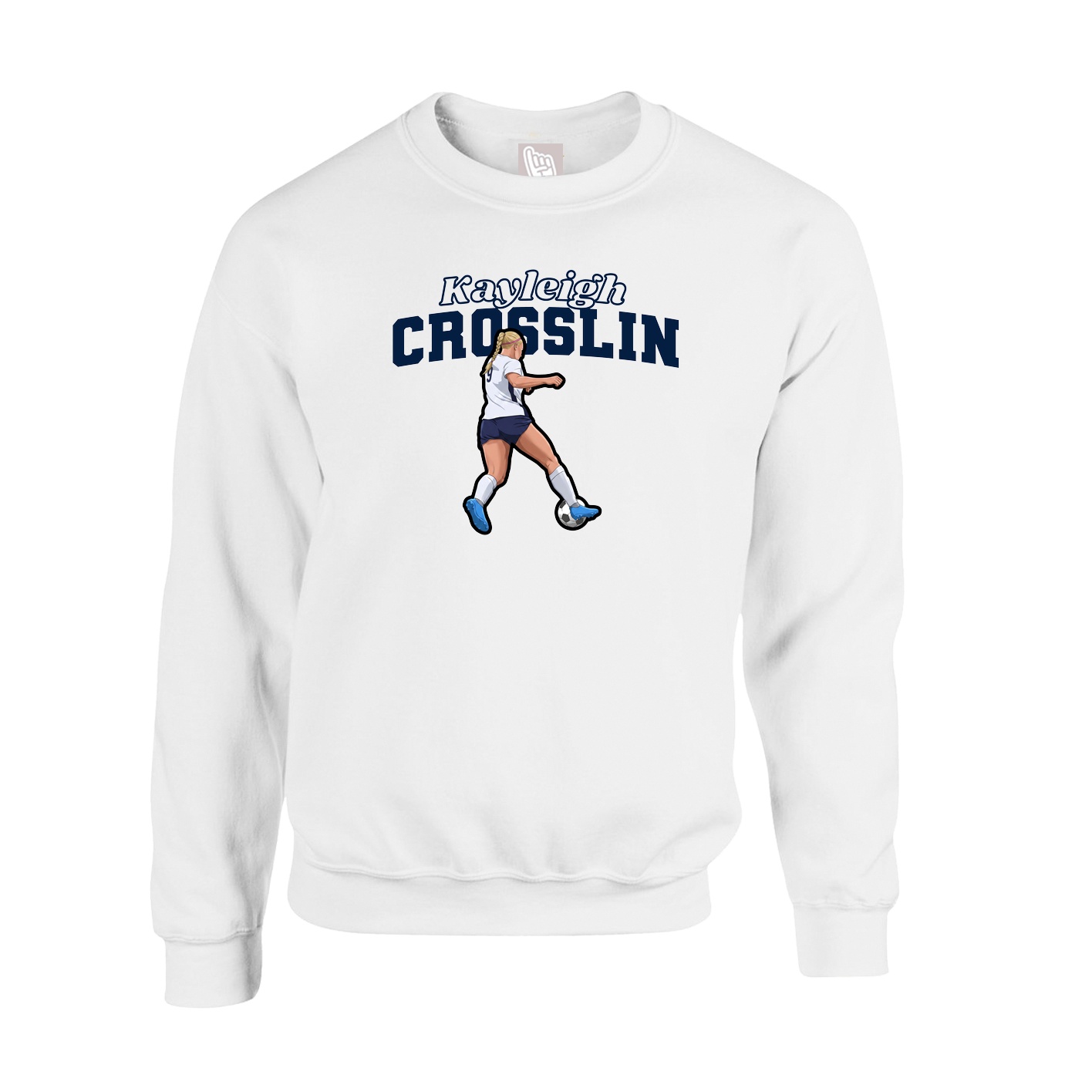Fleece Crew — Name Arch in White