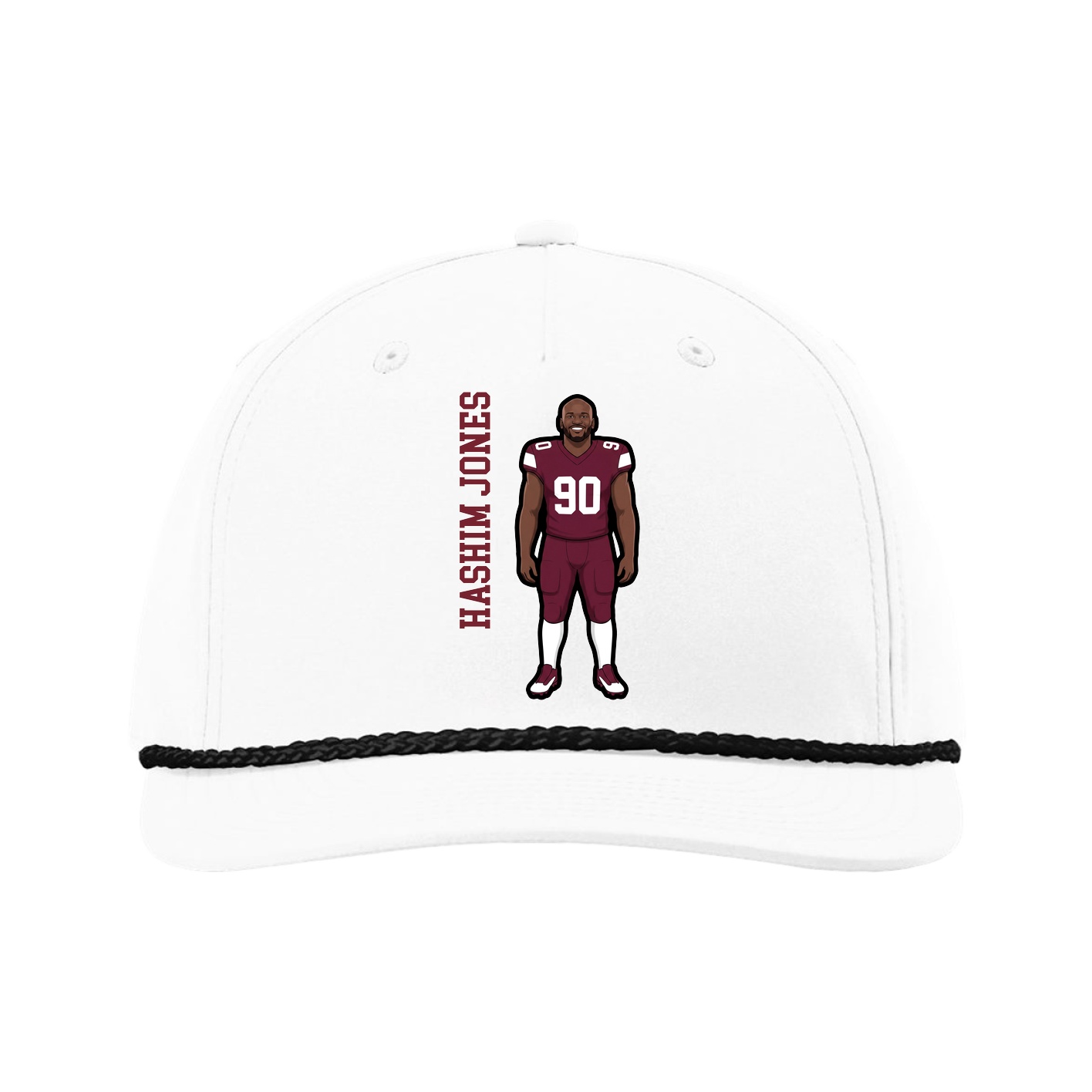 Five-Panel Classic Rope Cap — Name Vertical in White
