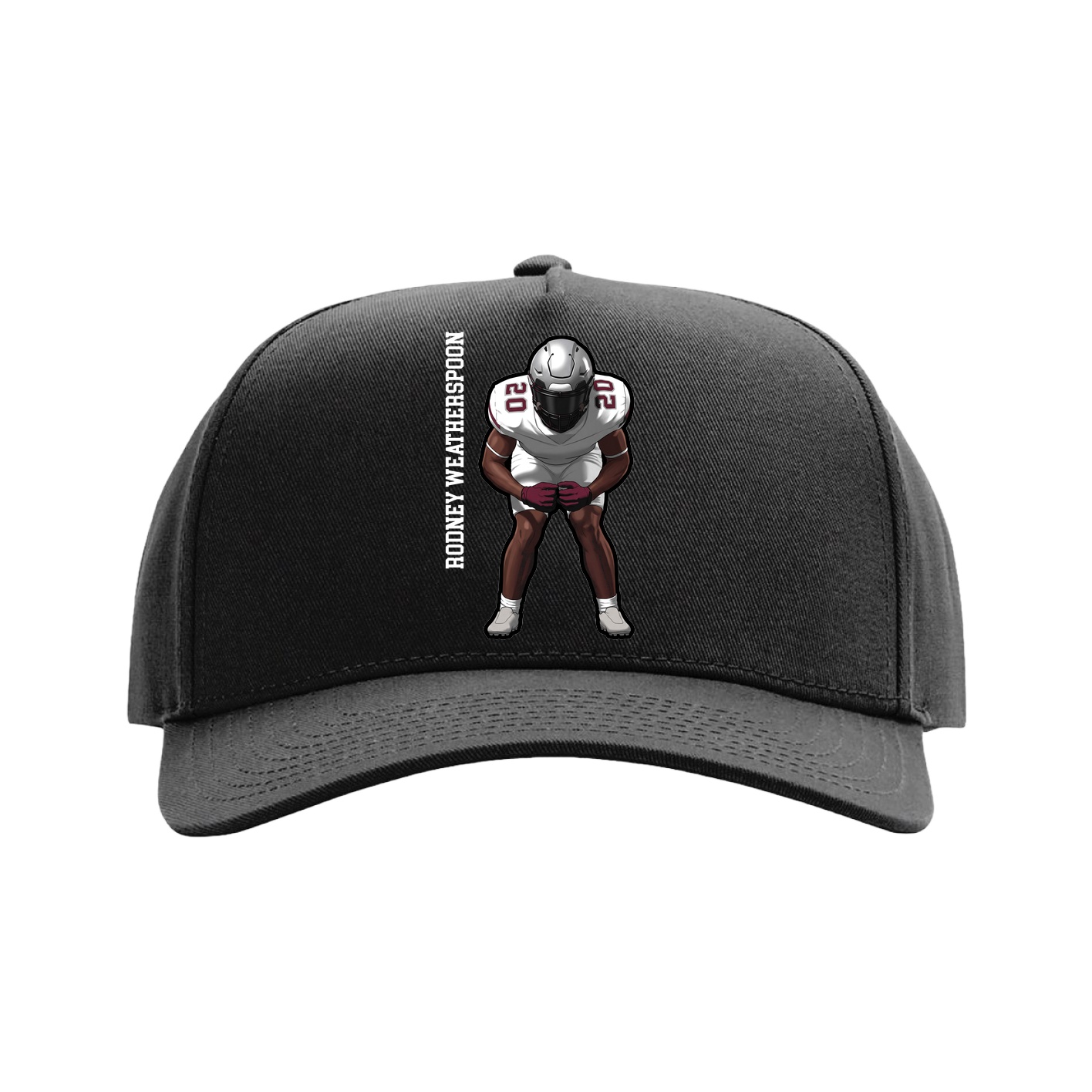 Full Fabric Five-Panel Champ Cap — Name Vertical in Black