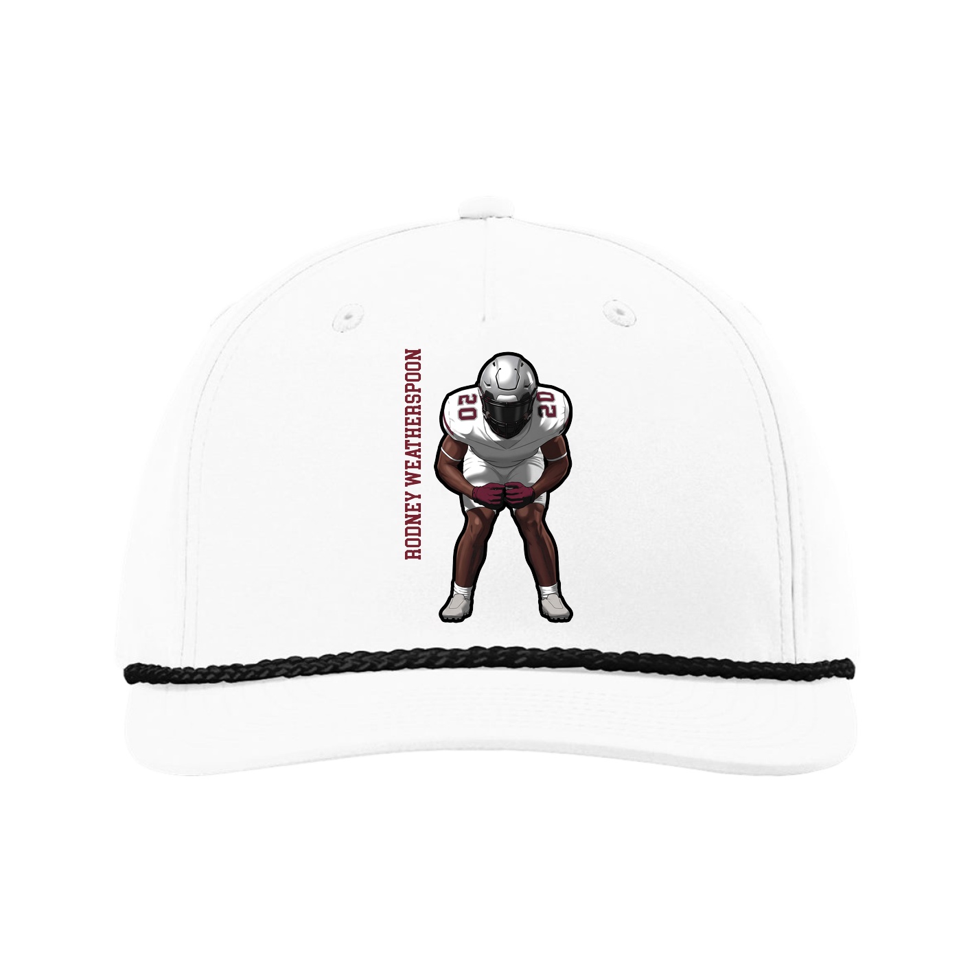 Five-Panel Classic Rope Cap — Name Vertical in White