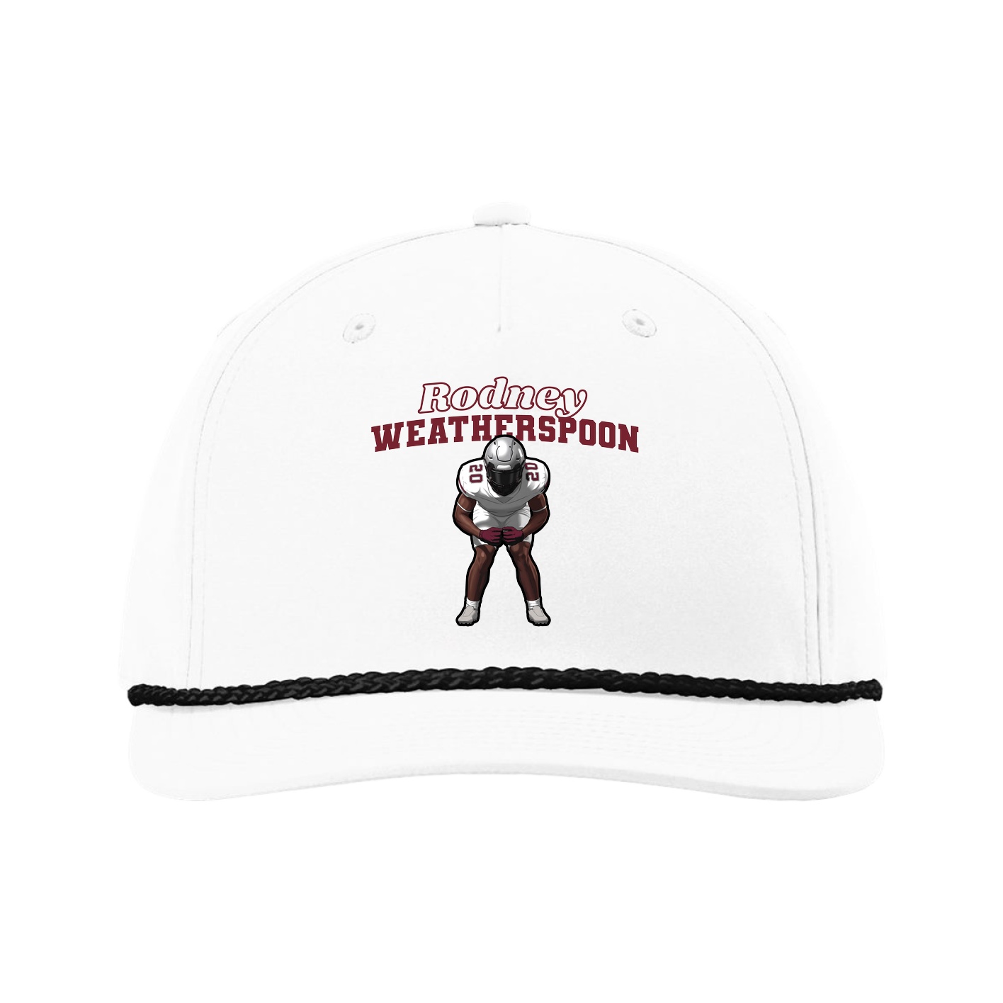 Five-Panel Classic Rope Cap — Name Arch in White