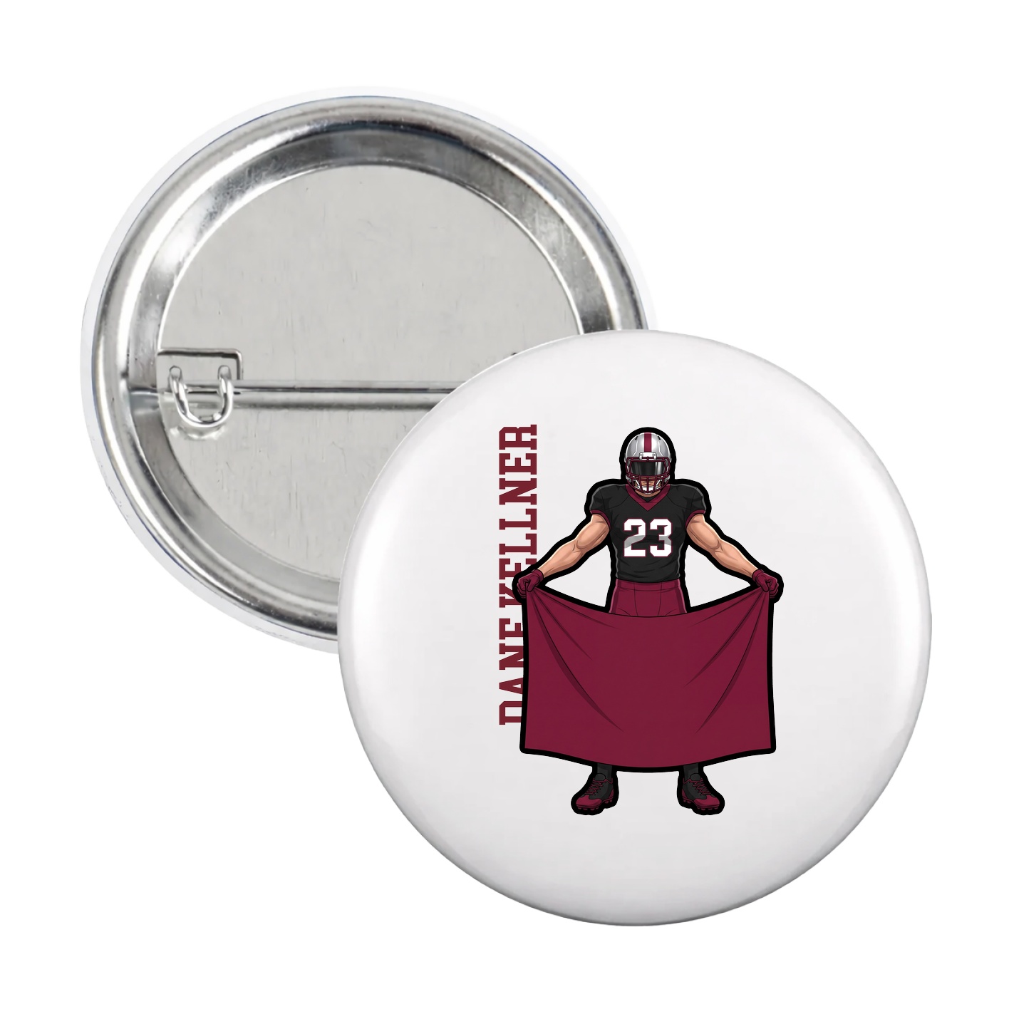 Game Day Button — Name Vertical in White