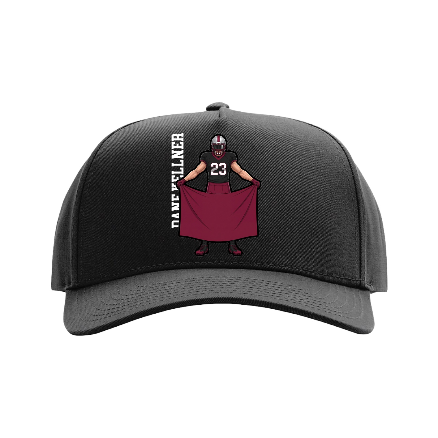 Full Fabric Five-Panel Champ Cap — Name Vertical in Black
