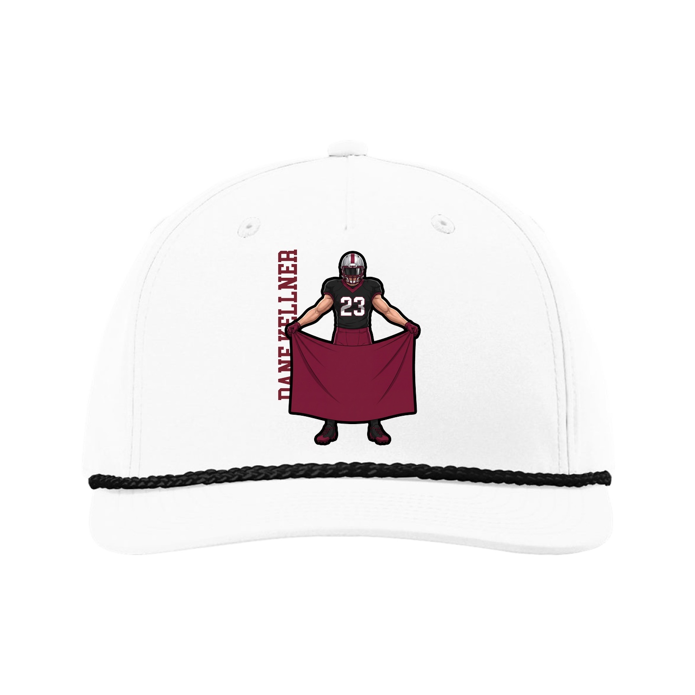 Five-Panel Classic Rope Cap — Name Vertical in White